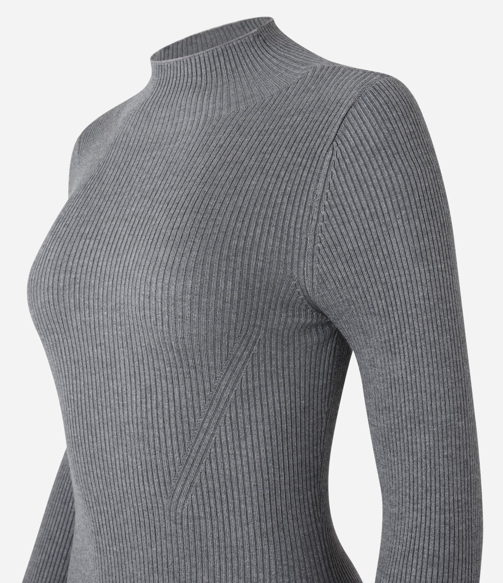 Vestido Evasê Curto em Tricô Canelado com Gola Alta Cinza 6