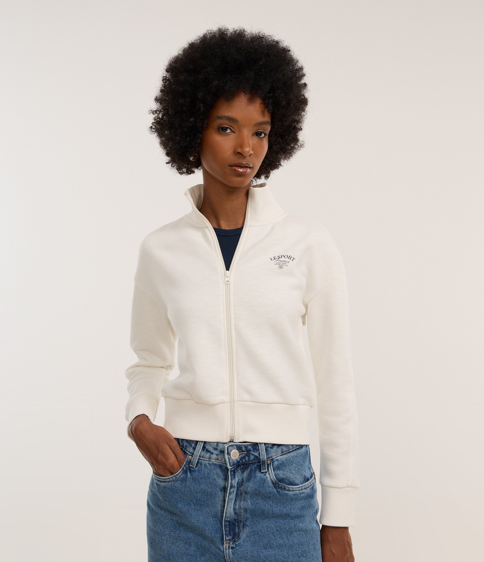 Jaqueta em Moletom com Forro Fleece e Estampa Lesport Branco 3