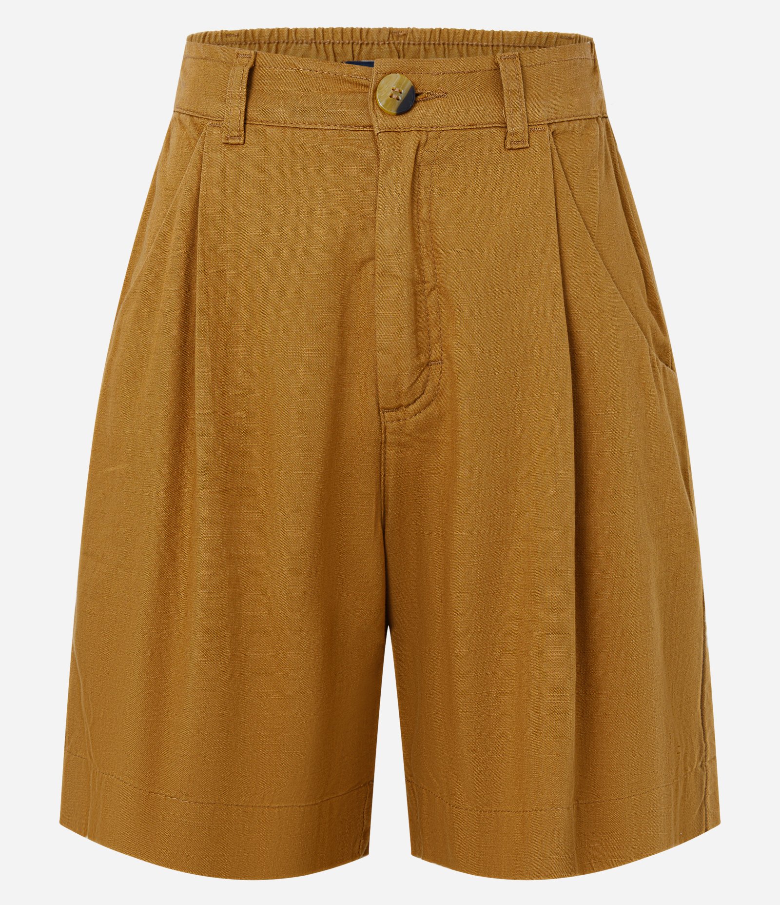 Bermuda em Sarja com Cós Elástico e Pregas Marrom Claro 5