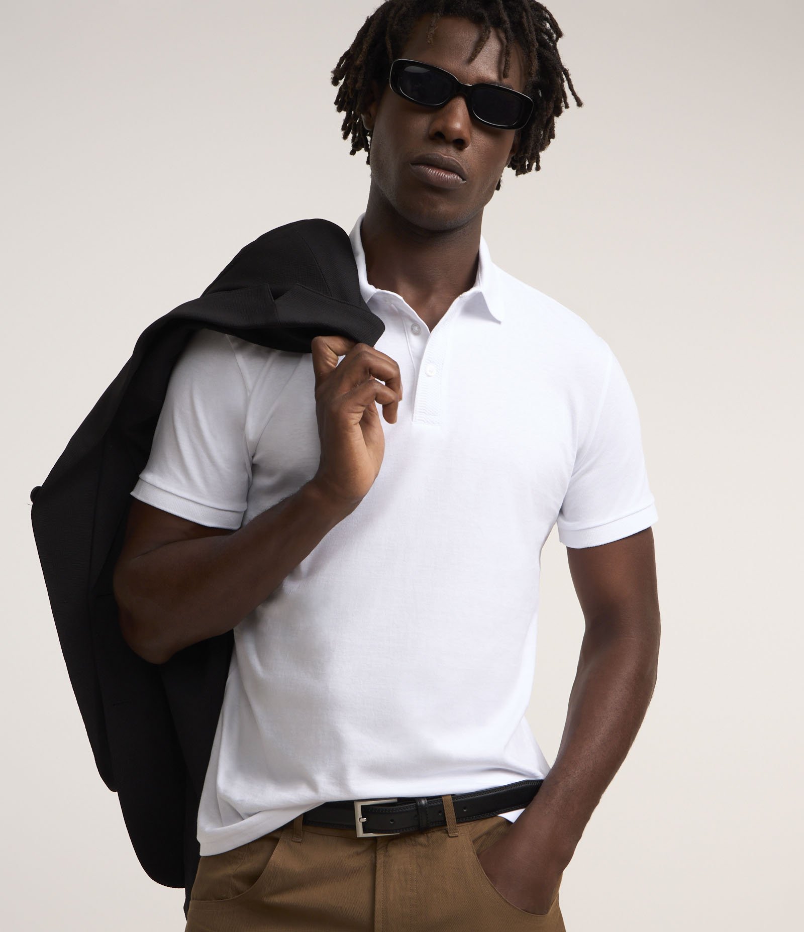 Polo Regular em Algodão Peruano com Detalhes Texturizados Branco 1