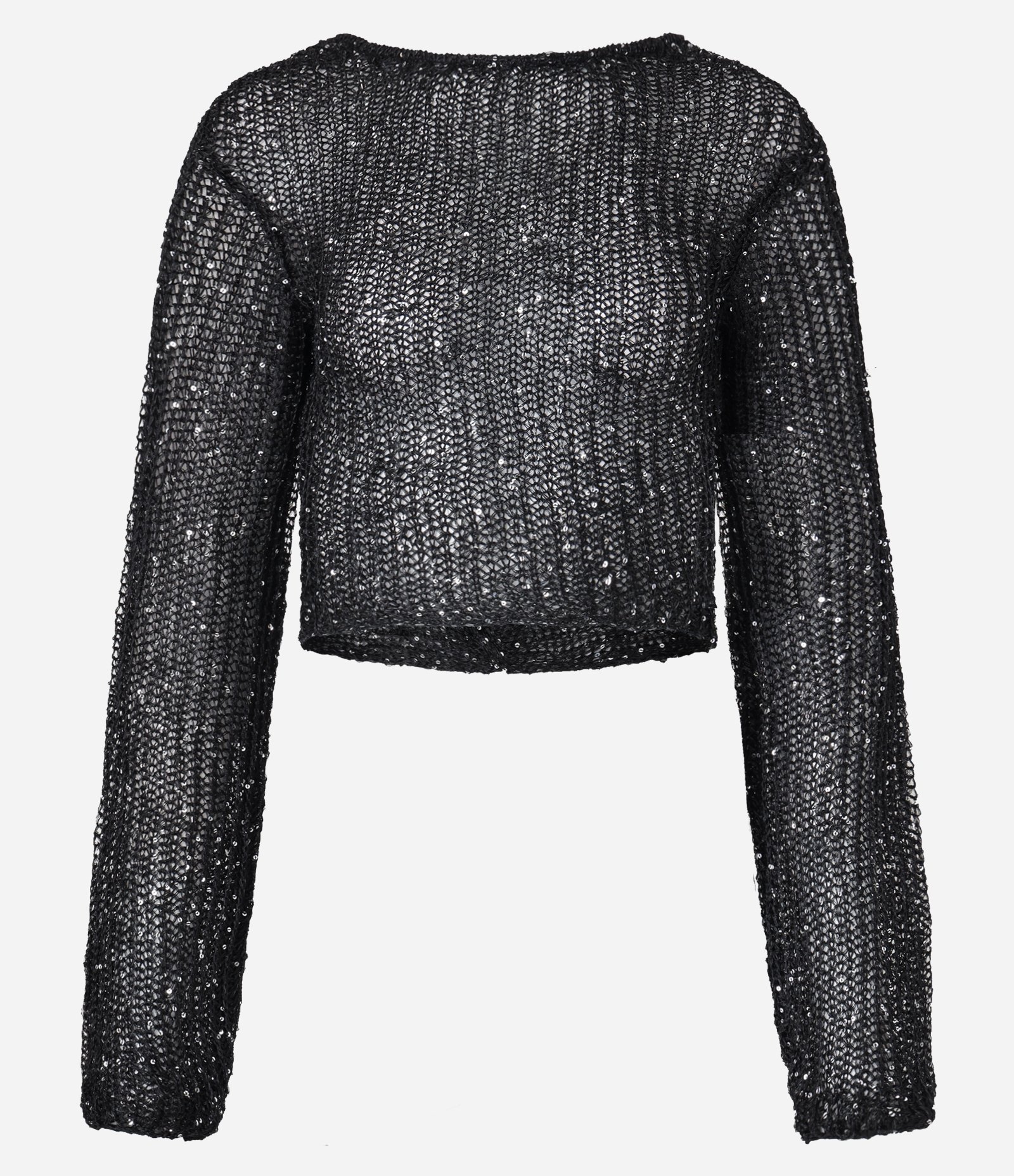 Blusa Cropped em Tricô com Paetês e Costas Abertas Preto 5