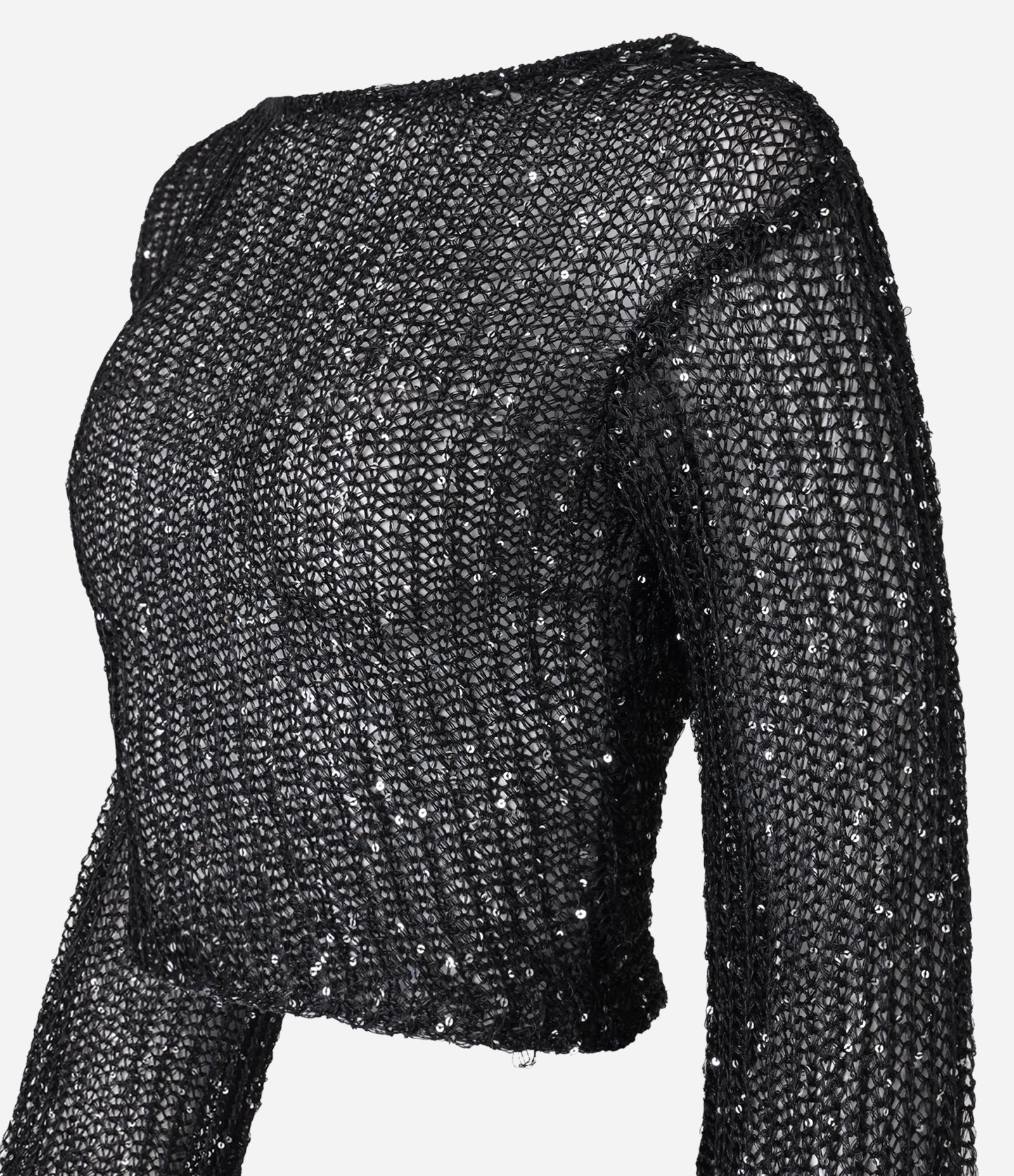 Blusa Cropped em Tricô com Paetês e Costas Abertas Preto 6