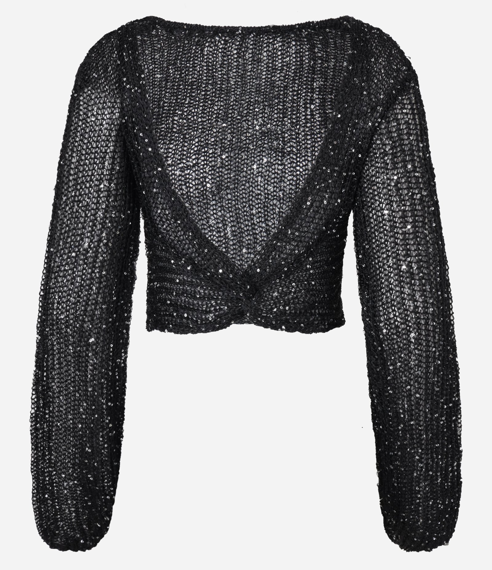 Blusa Cropped em Tricô com Paetês e Costas Abertas Preto 7