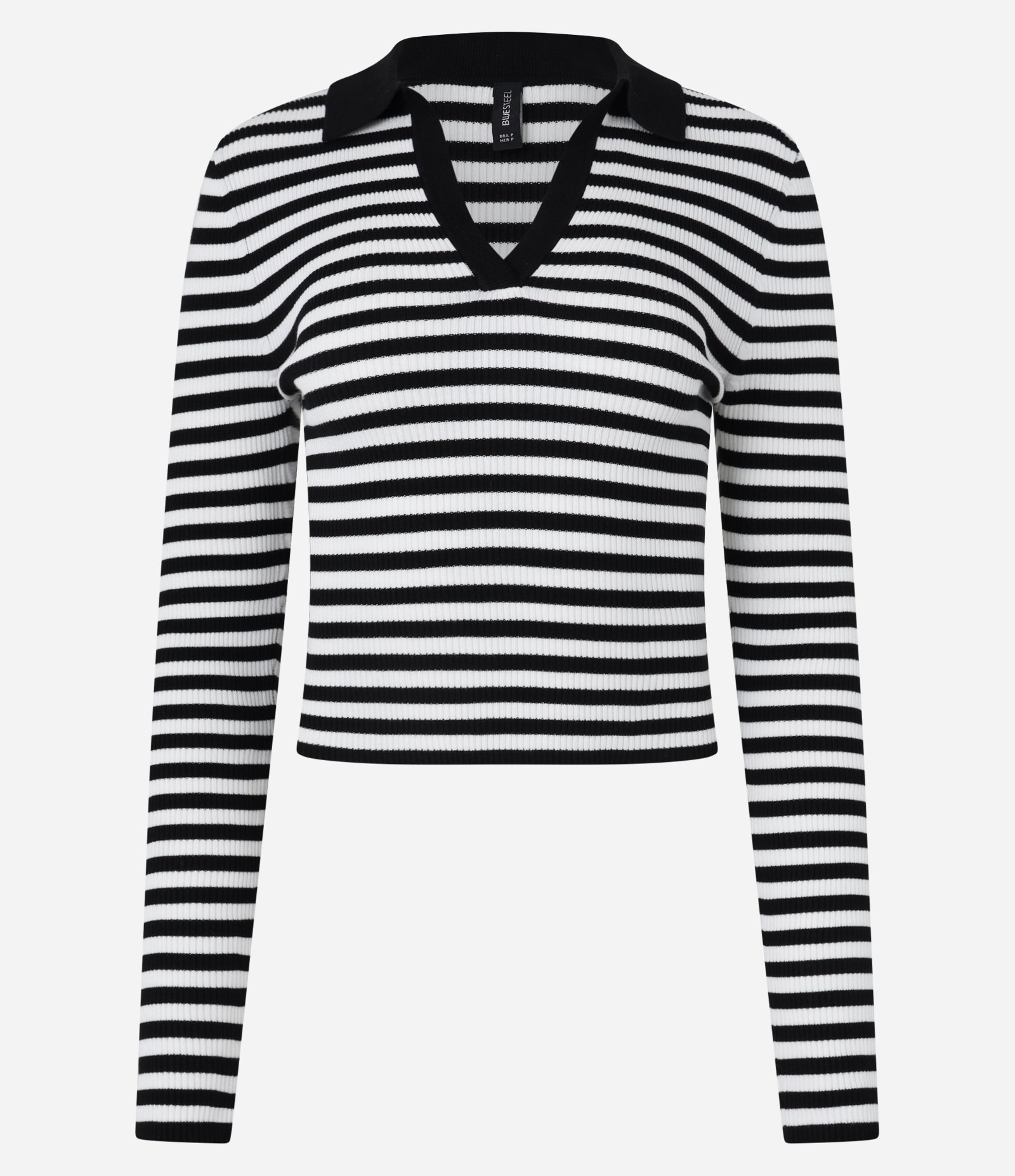 Blusa em Tricô Listrado com Gola Polo Preto 5