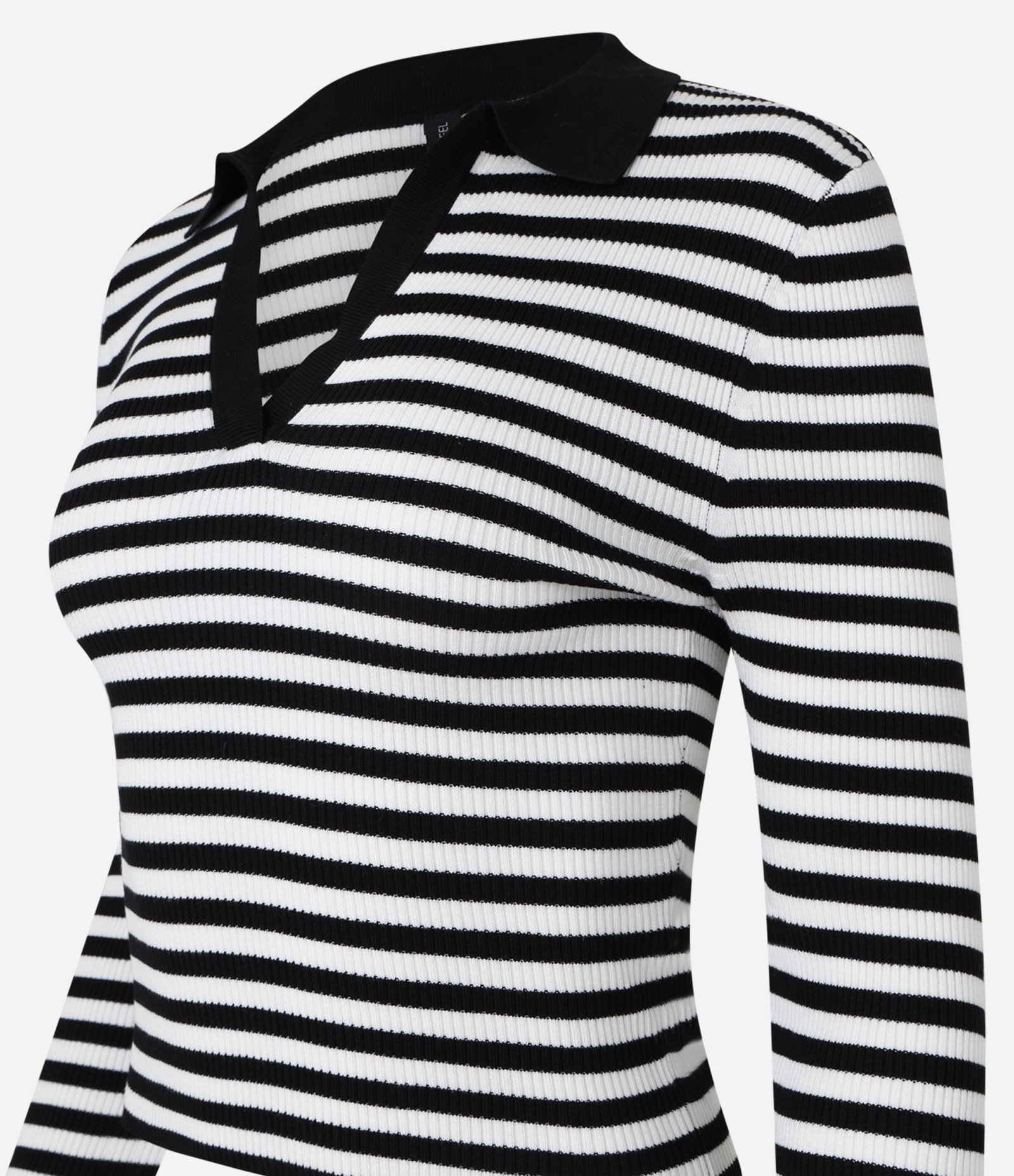 Blusa em Tricô Listrado com Gola Polo Preto 6