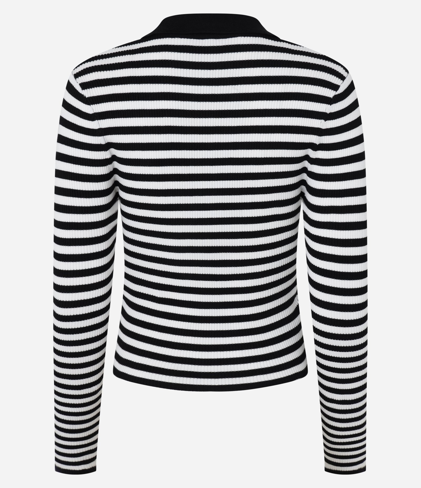 Blusa em Tricô Listrado com Gola Polo Preto 7