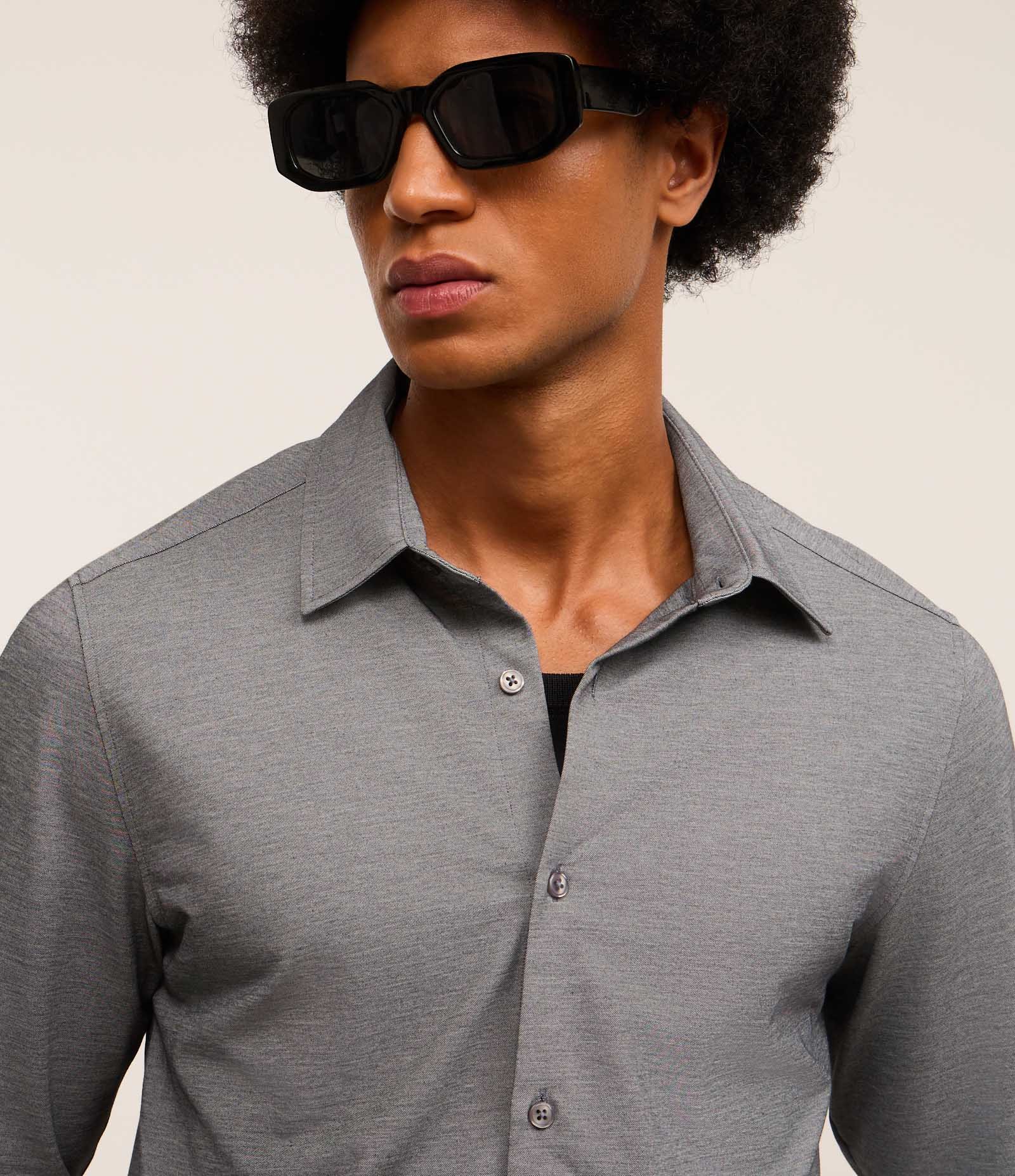 Camisa Slim Performance Easy Care Ultra Conforto Cinza Escuro 3