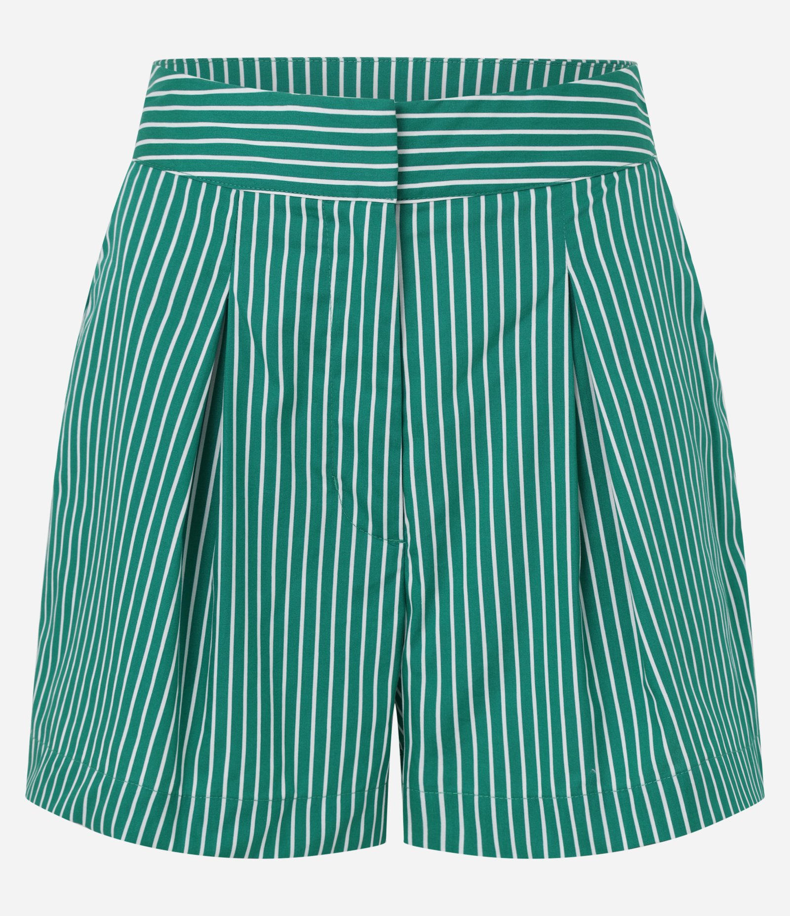 Short Regular em Tricoline com Listras e Pregas Verde 4