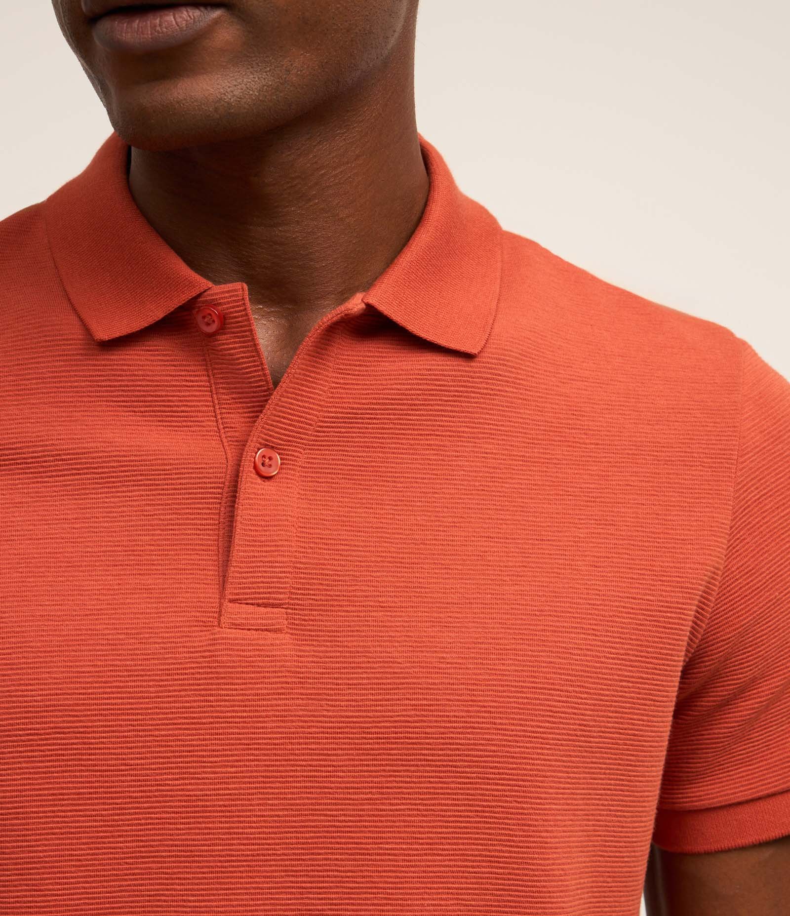 Camisa Polo Slim com Botões e Textura Canelada Laranja 3