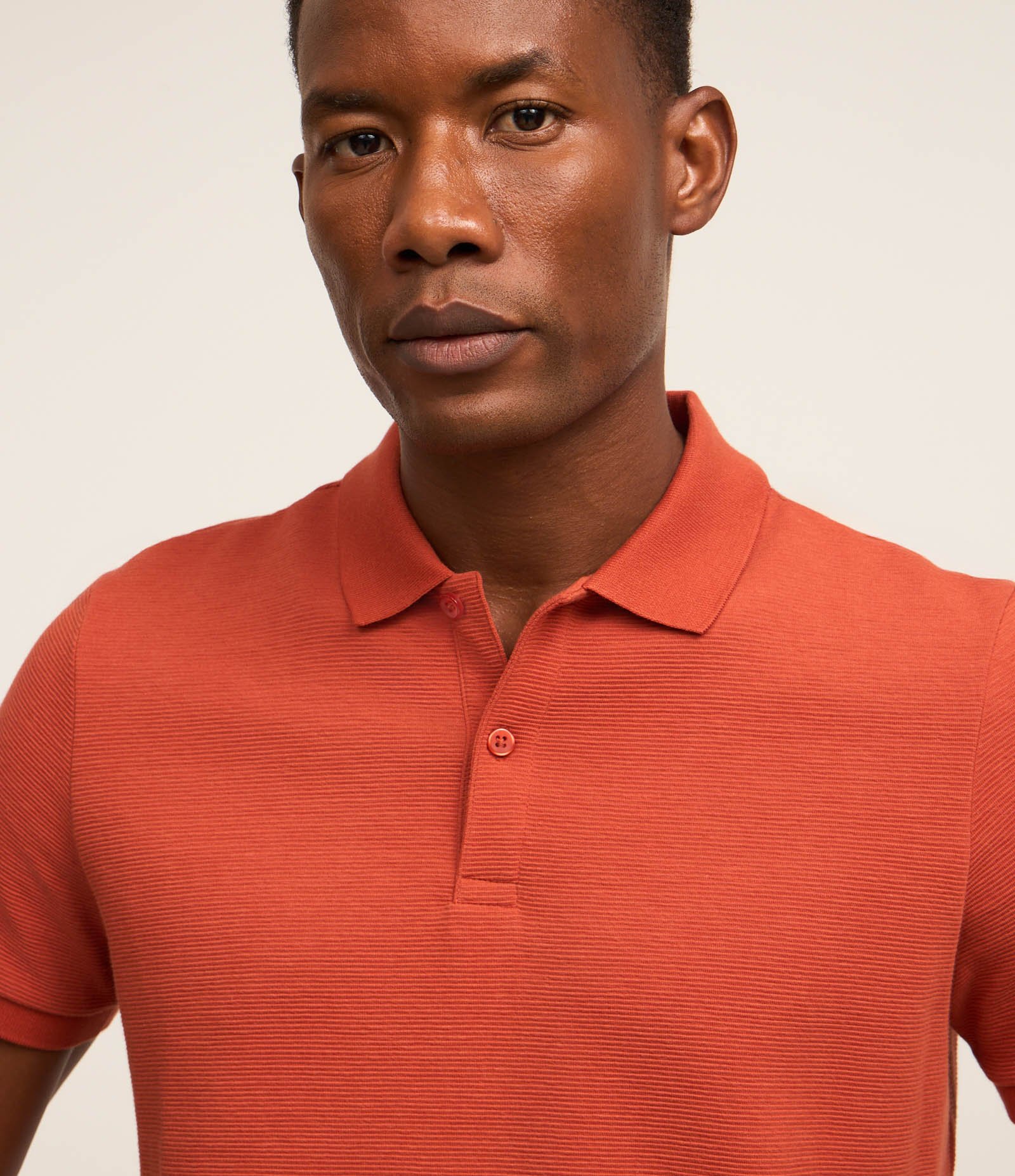 Camisa Polo Slim com Botões e Textura Canelada Laranja 4