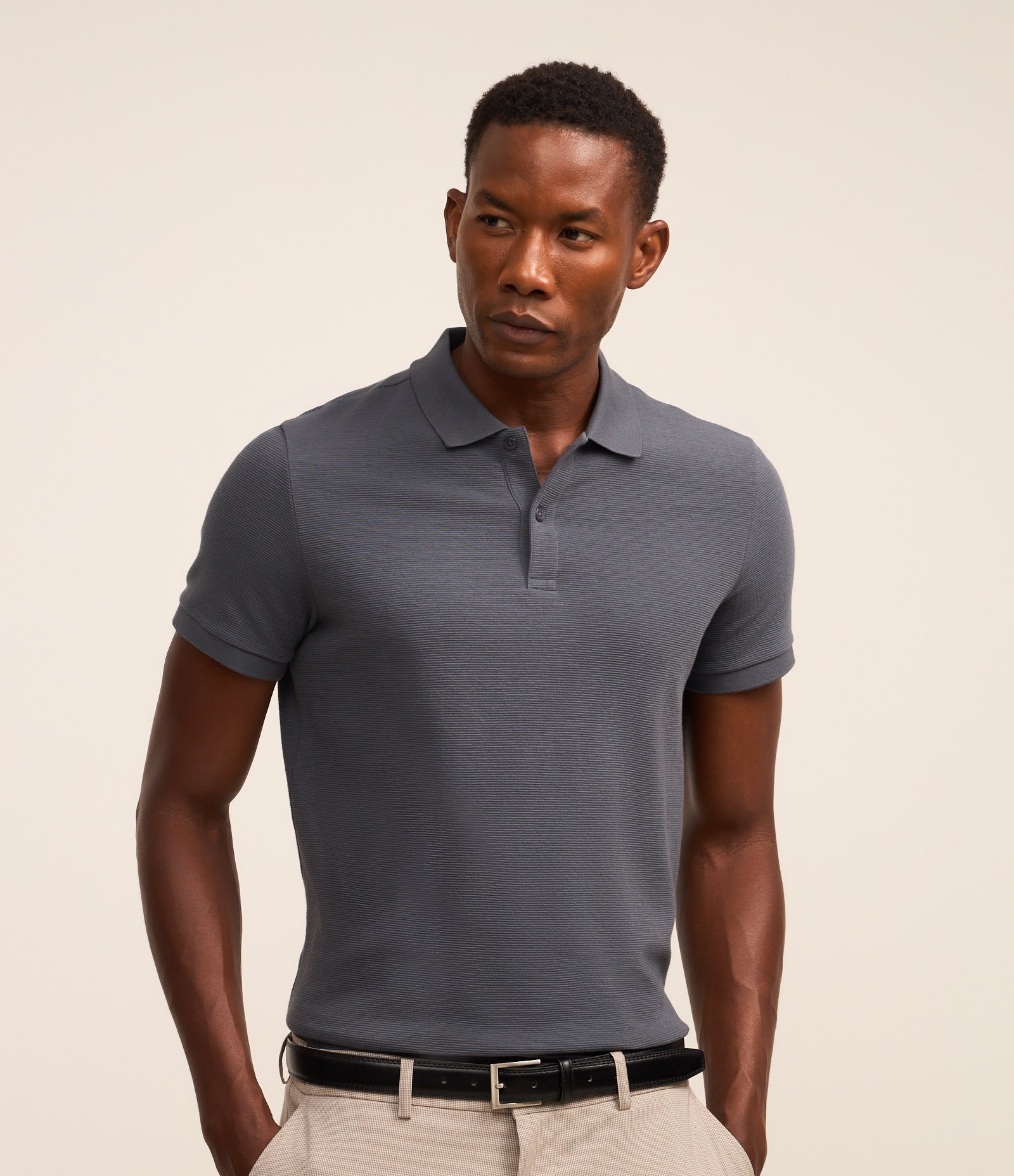 Camisa Polo Slim com Botões e Textura Canelada 1