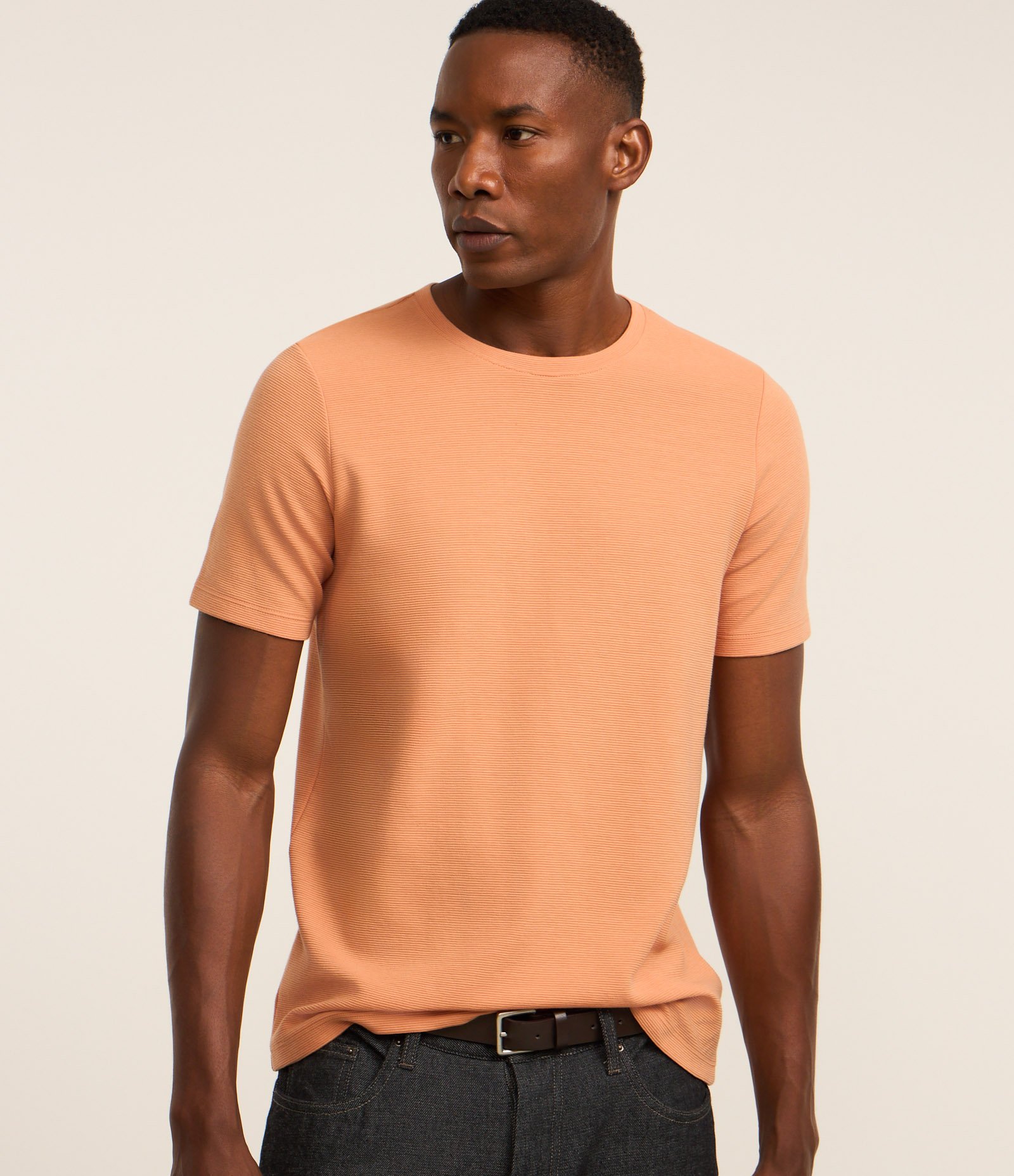 Camiseta Slim em Algodão Peruano com Textura Canelada Marrom Claro 1