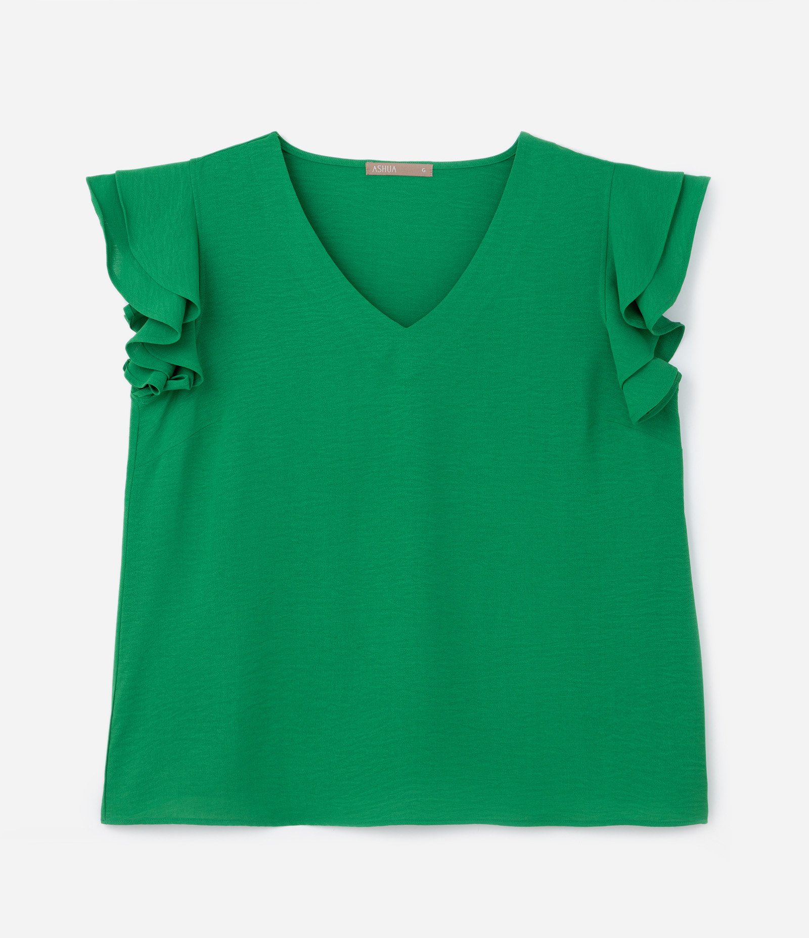 Blusa em Crepe com Babado Duplo no Ombro Curve & Plus Size Verde 4