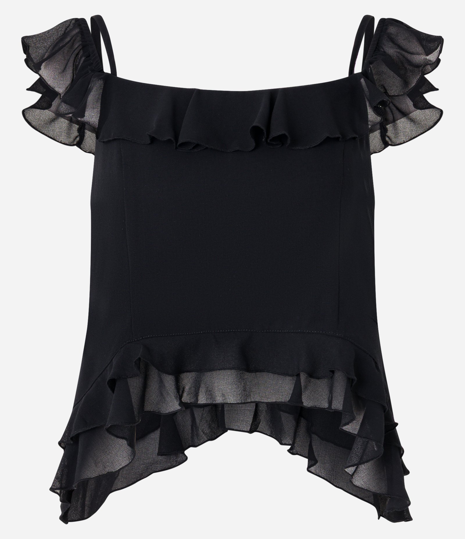 Blusa Curta em Chiffon com Babadinhos Preto 1