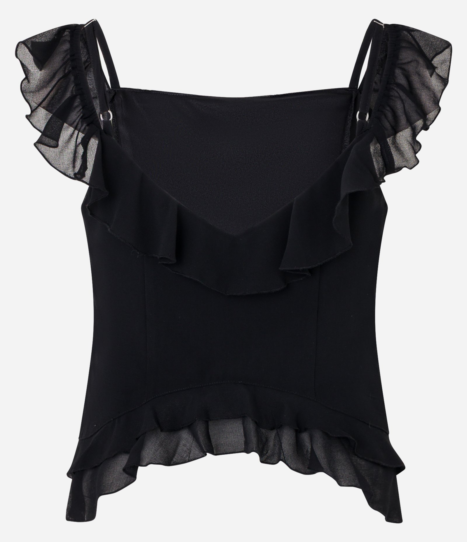 Blusa Curta em Chiffon com Babadinhos Preto 2