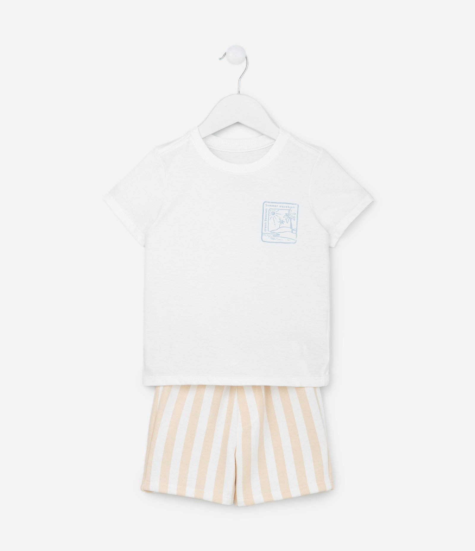 Conjunto Infantil com Estampa Listrada - Tam 1 a 5 Anos Branco/Bege 1