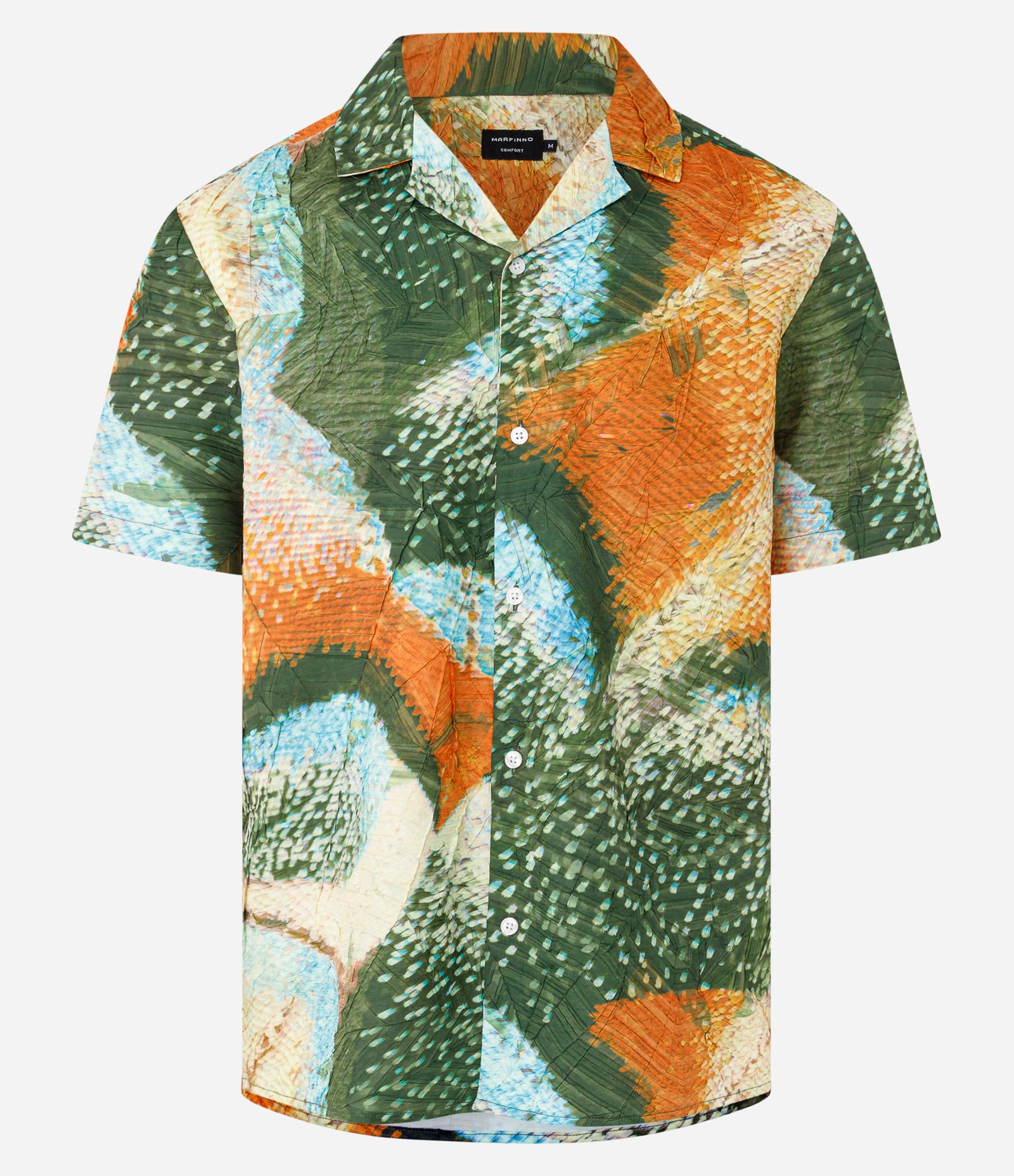 Camisa Comfort com Textura e Estampa de Penas de Pavão Verde/Laranja/Azul 7