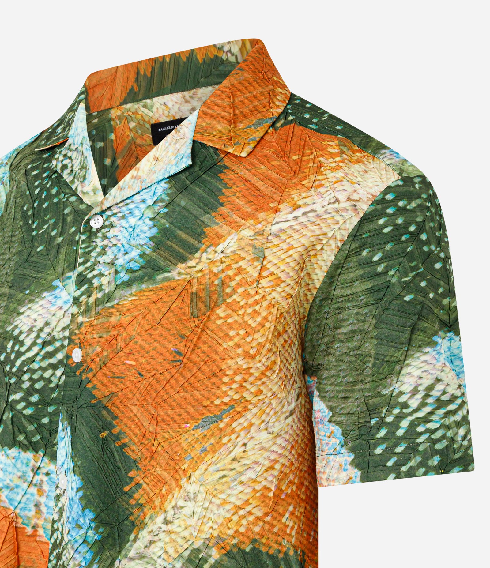 Camisa Comfort com Textura e Estampa de Penas de Pavão Verde/Laranja/Azul 8