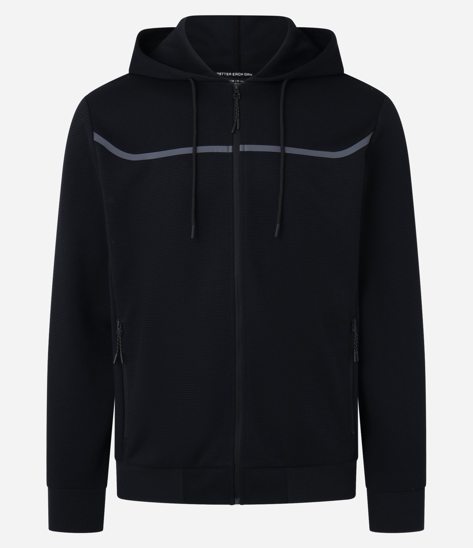 Casaco Esportivo Texturizado com Listra Refletiva e Gola com Capuz Preto 9