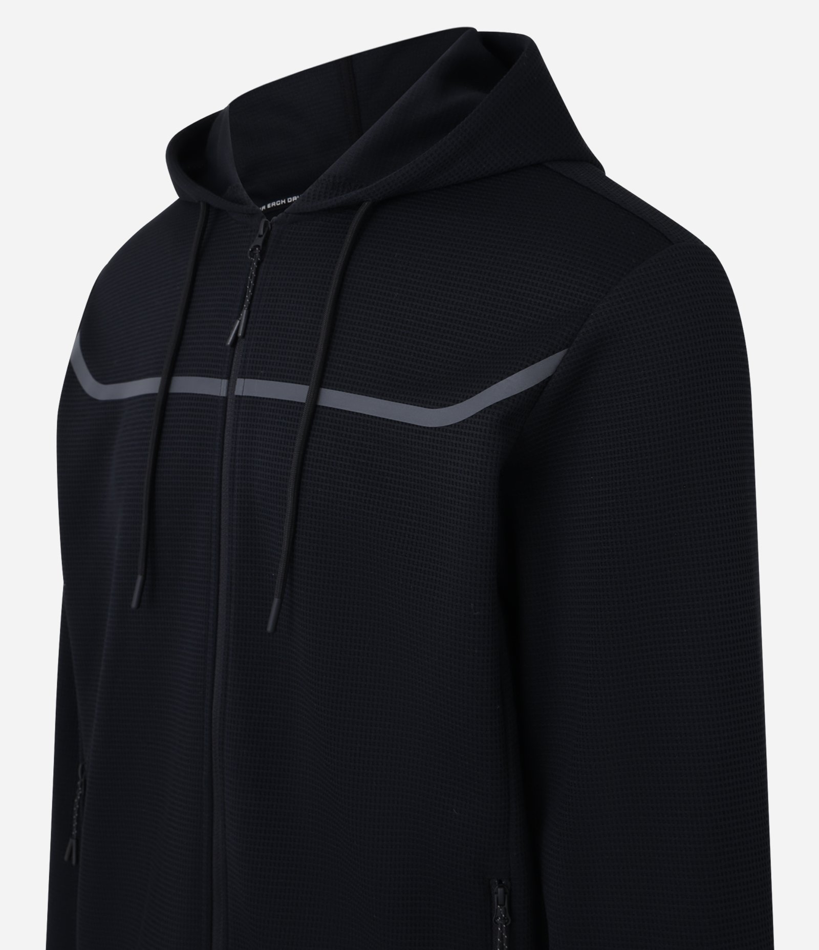 Casaco Esportivo Texturizado com Listra Refletiva e Gola com Capuz Preto 10