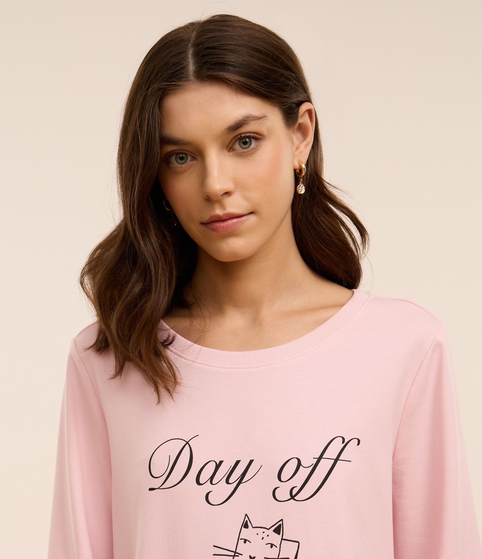 Blusa de Pijama em Algodão com Estampa Day Off Rosa 4