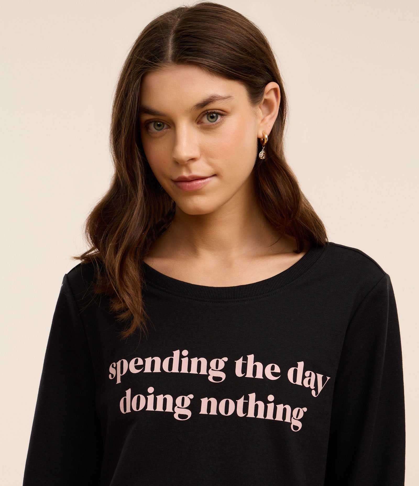 Blusa de Pijama em Algodão com Estampa Doing Nothing Preto 3