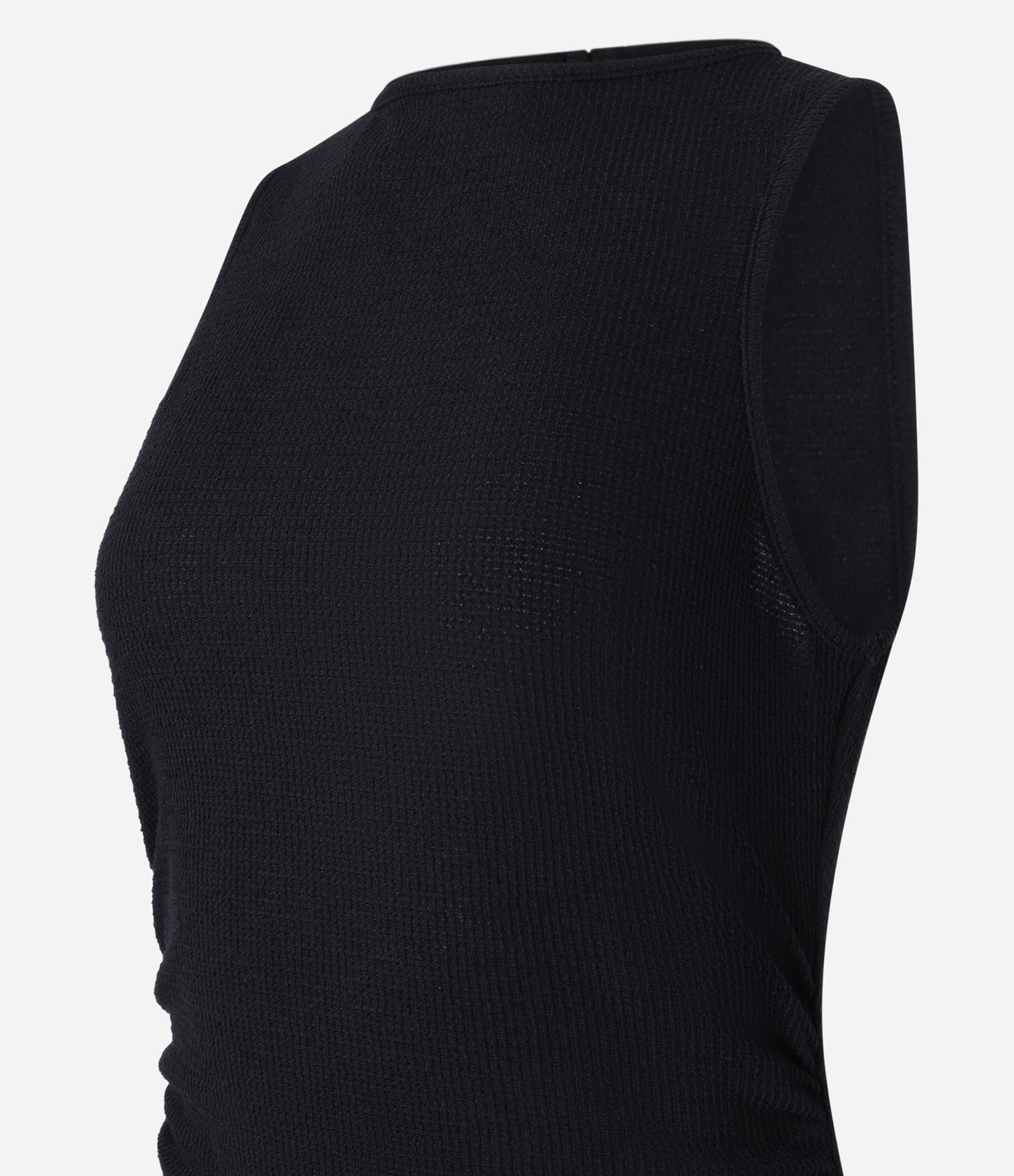 Vestido New Midi Texturizado com Decote Halter e Recorte Gota Preto 7