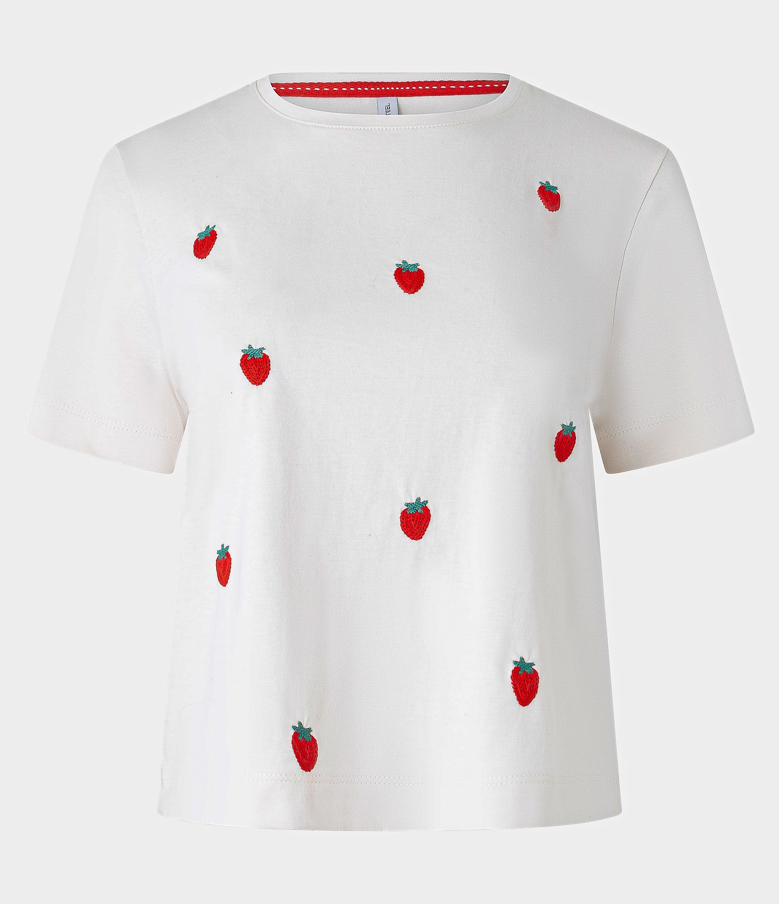 Blusa Baby Look em Algodão com Bordado de Morangos Branco 4