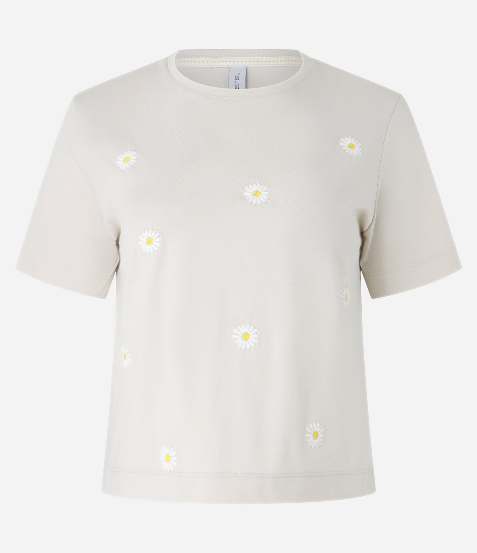 Blusa Baby Look em Algodão com Bordado de Margaridas Bege 4