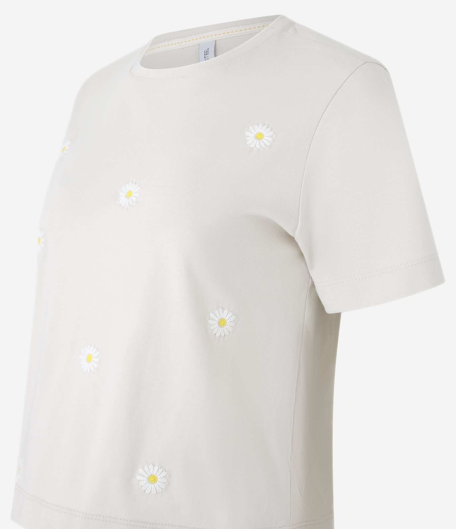 Blusa Baby Look em Algodão com Bordado de Margaridas Bege 5