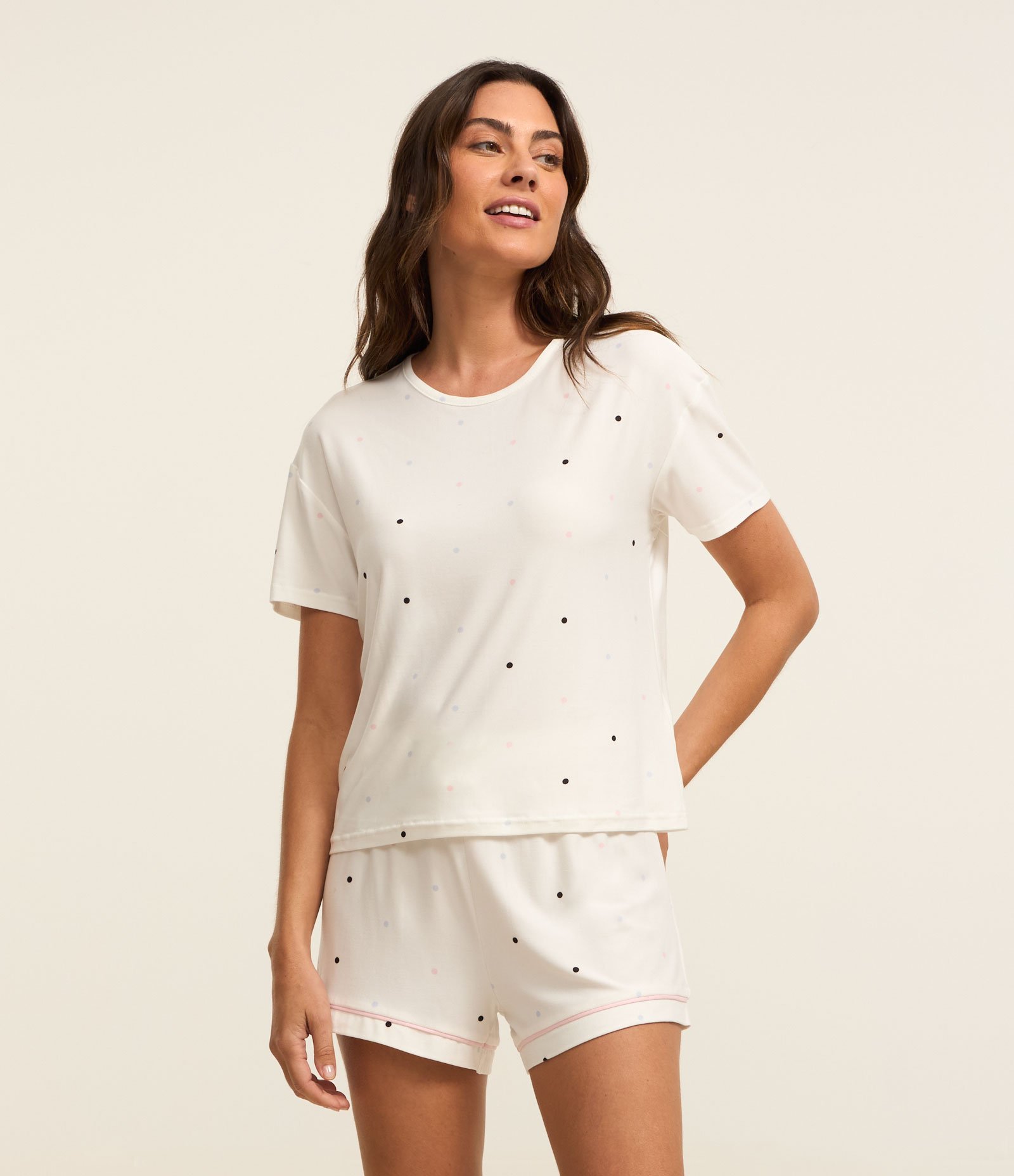 Blusa de Pijama com Toque Suave e Estampa Poá Branco 2