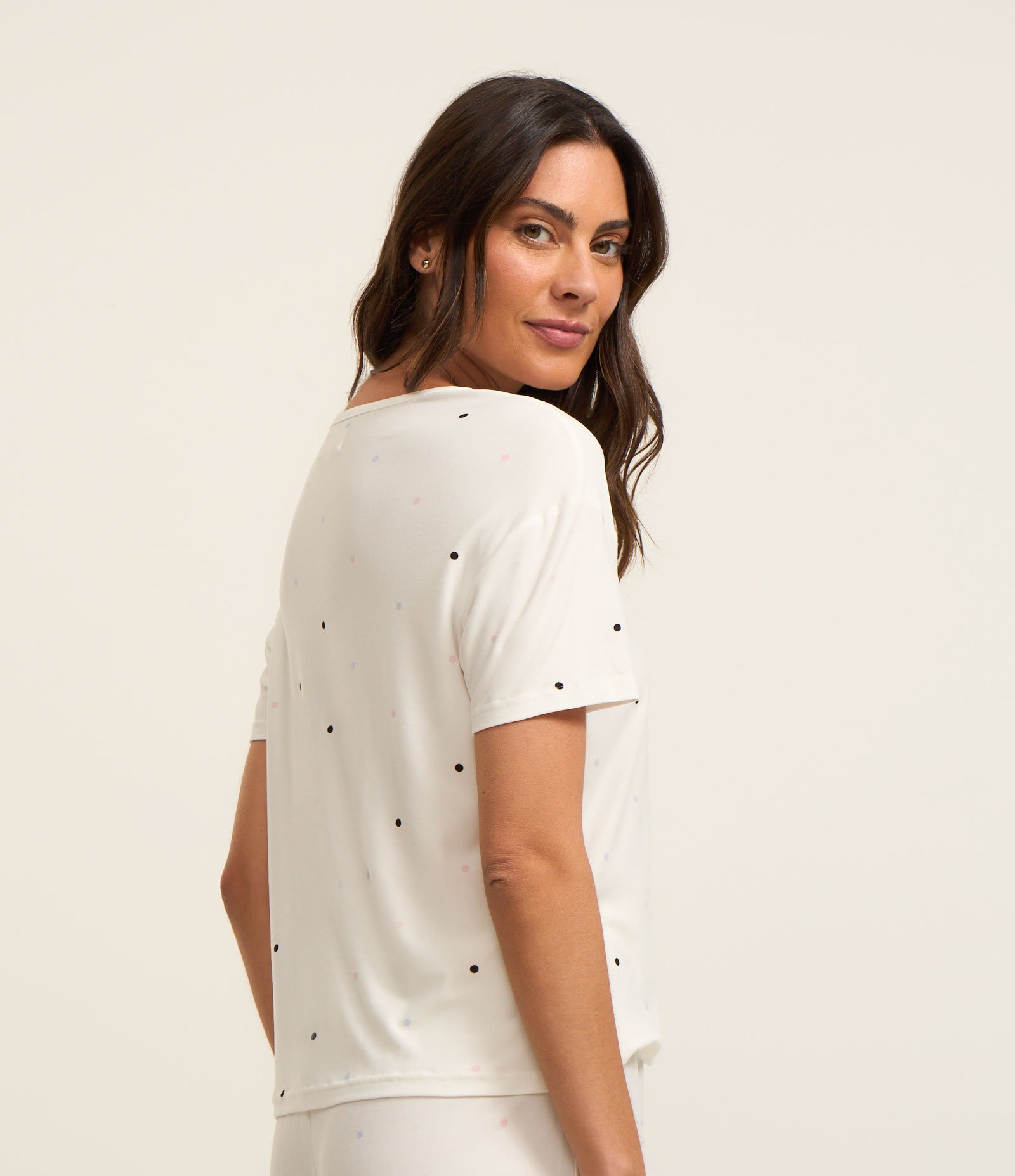Blusa de Pijama com Toque Suave e Estampa Poá Branco 3