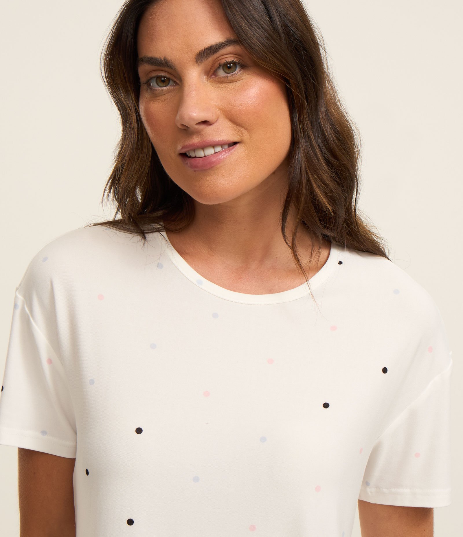 Blusa de Pijama com Toque Suave e Estampa Poá Branco 4
