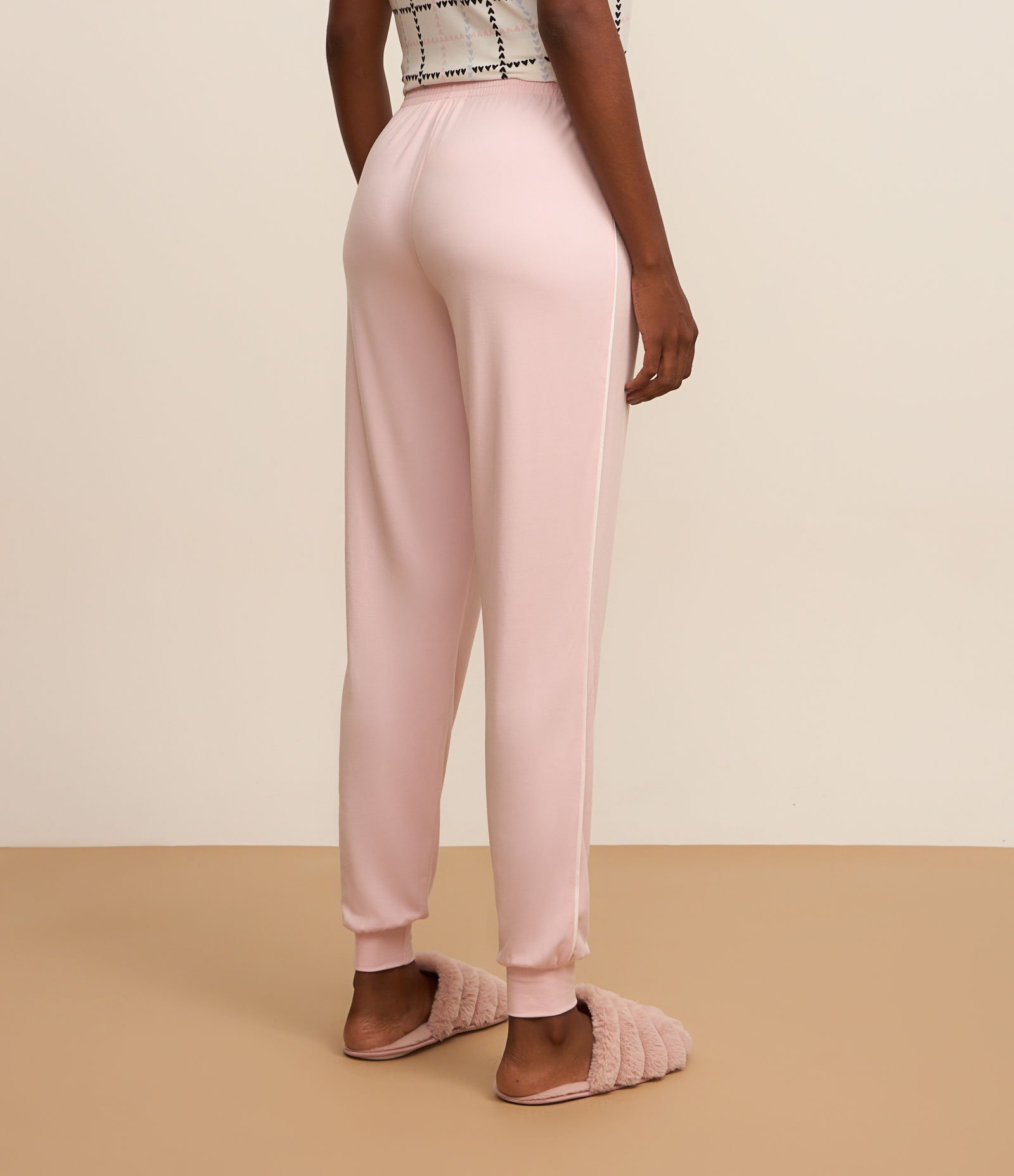 Calça de Pijama com Detalhe de Laço e Toque Suave Rosa 3