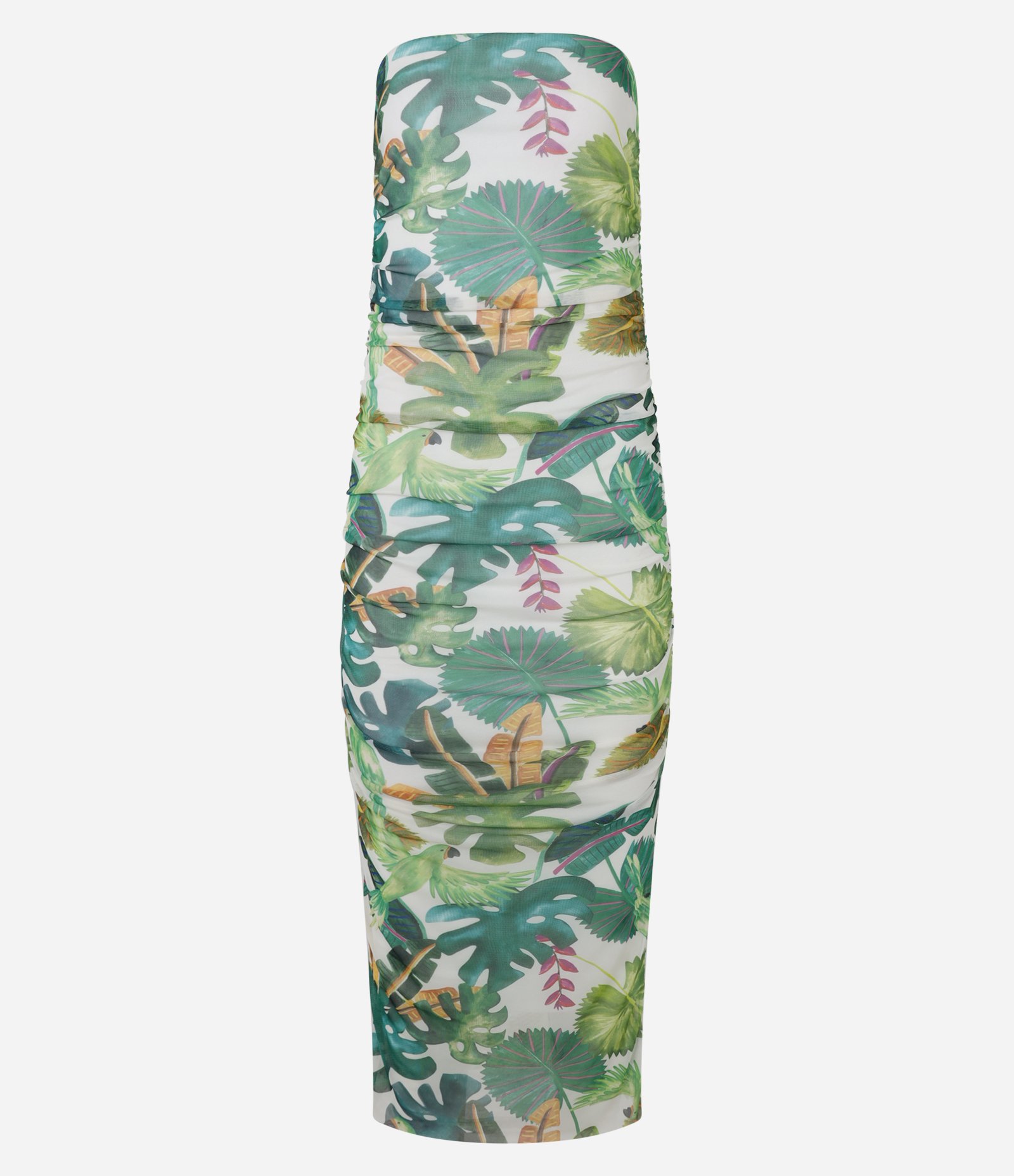 Vestido New Midi Tomara que Caia em Tule com Drapeado e Estampa Floral Multicores 4