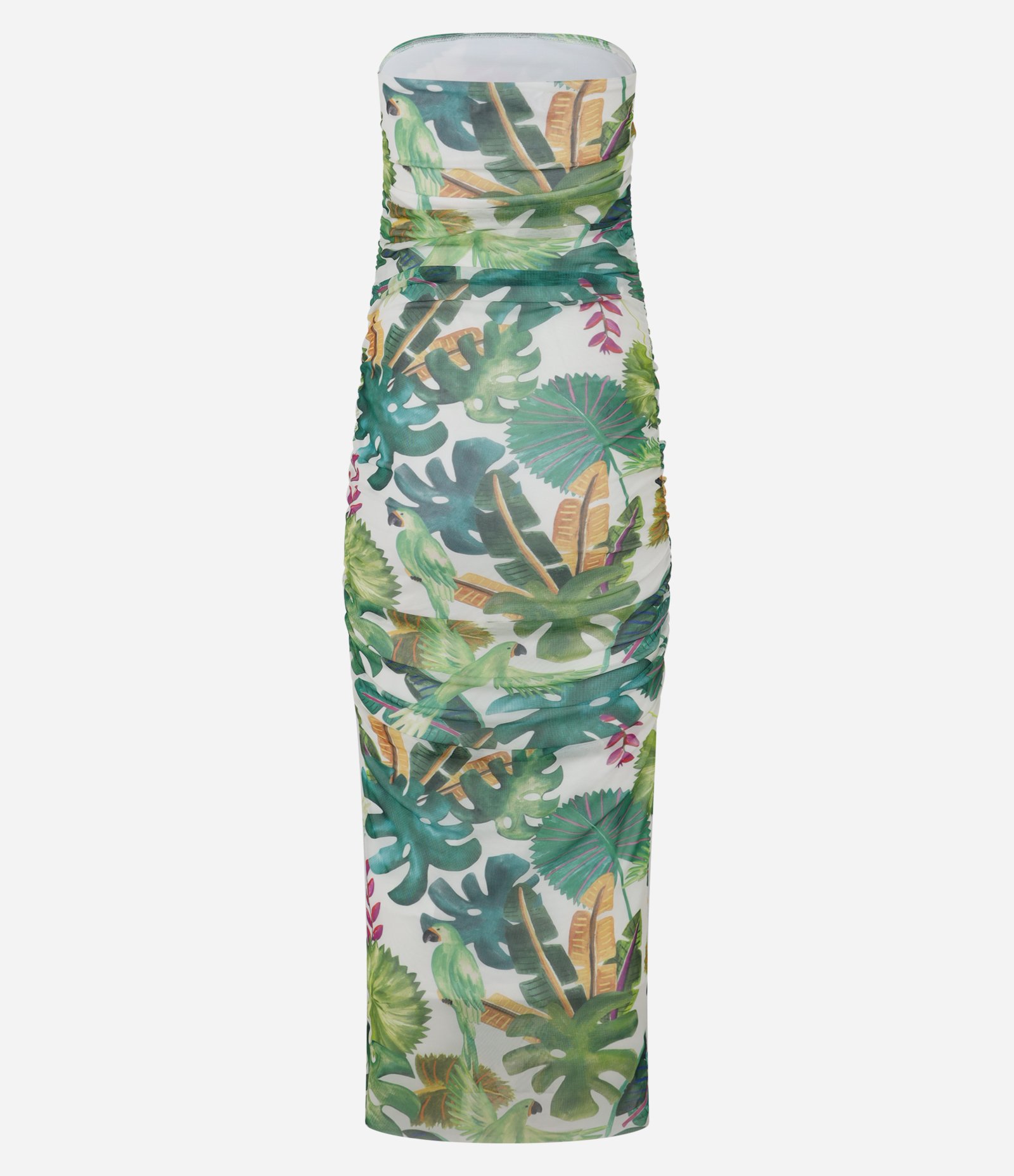 Vestido New Midi Tomara que Caia em Tule com Drapeado e Estampa Floral Multicores 5