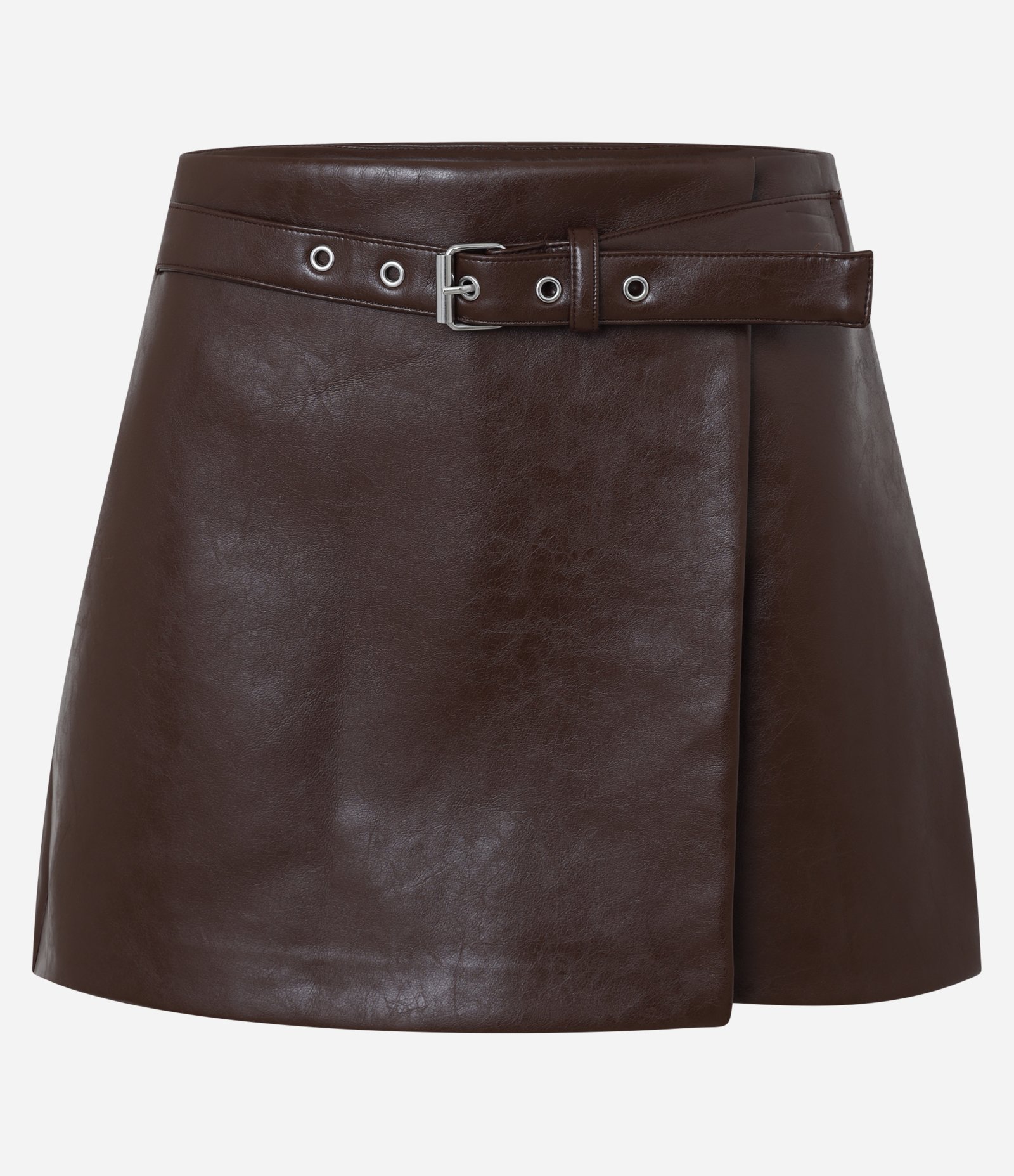 Short Saia em PU com Cinto Marrom 6