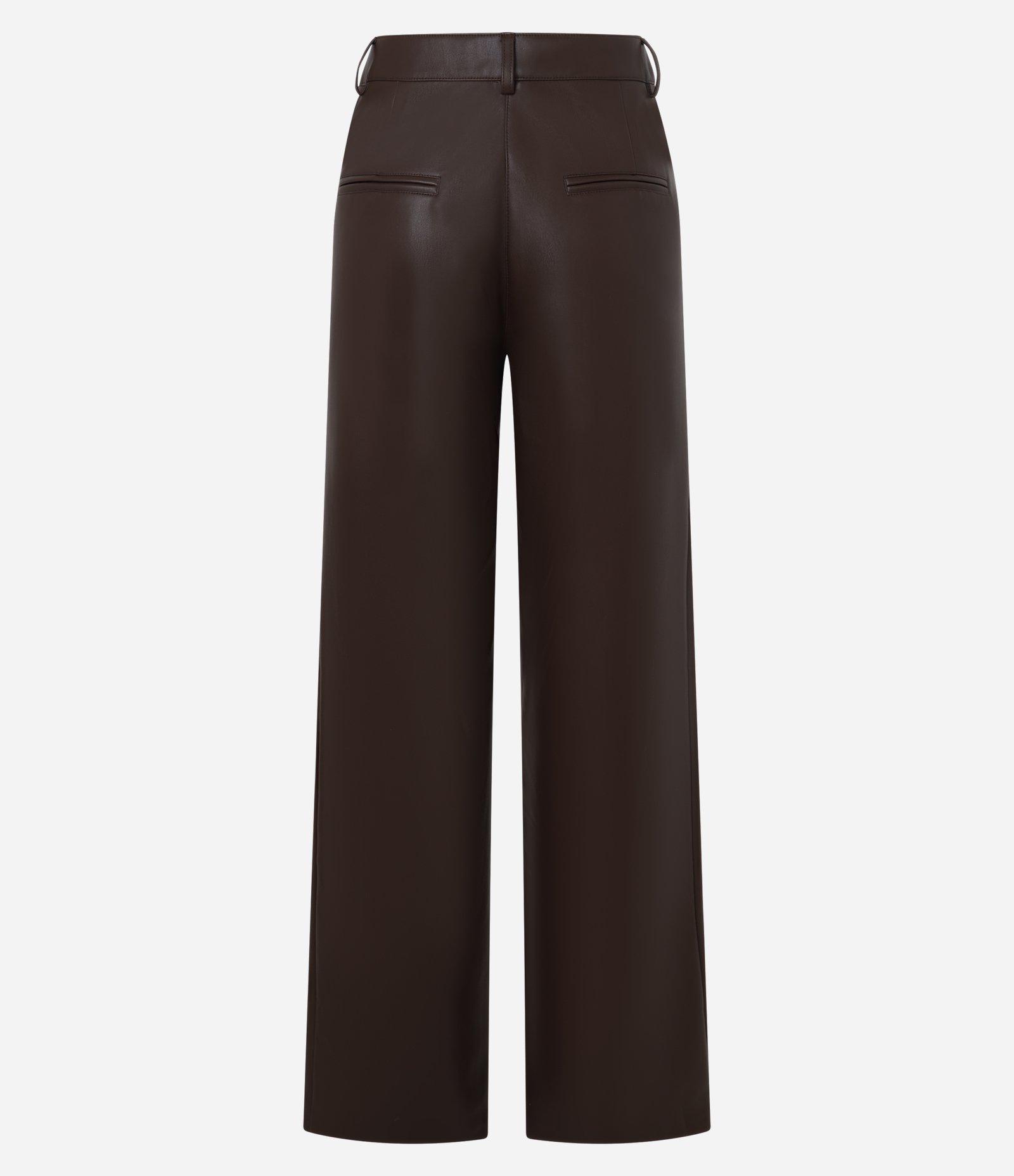 Calça Reta em PU com Fenda e Bolsos Marrom 7