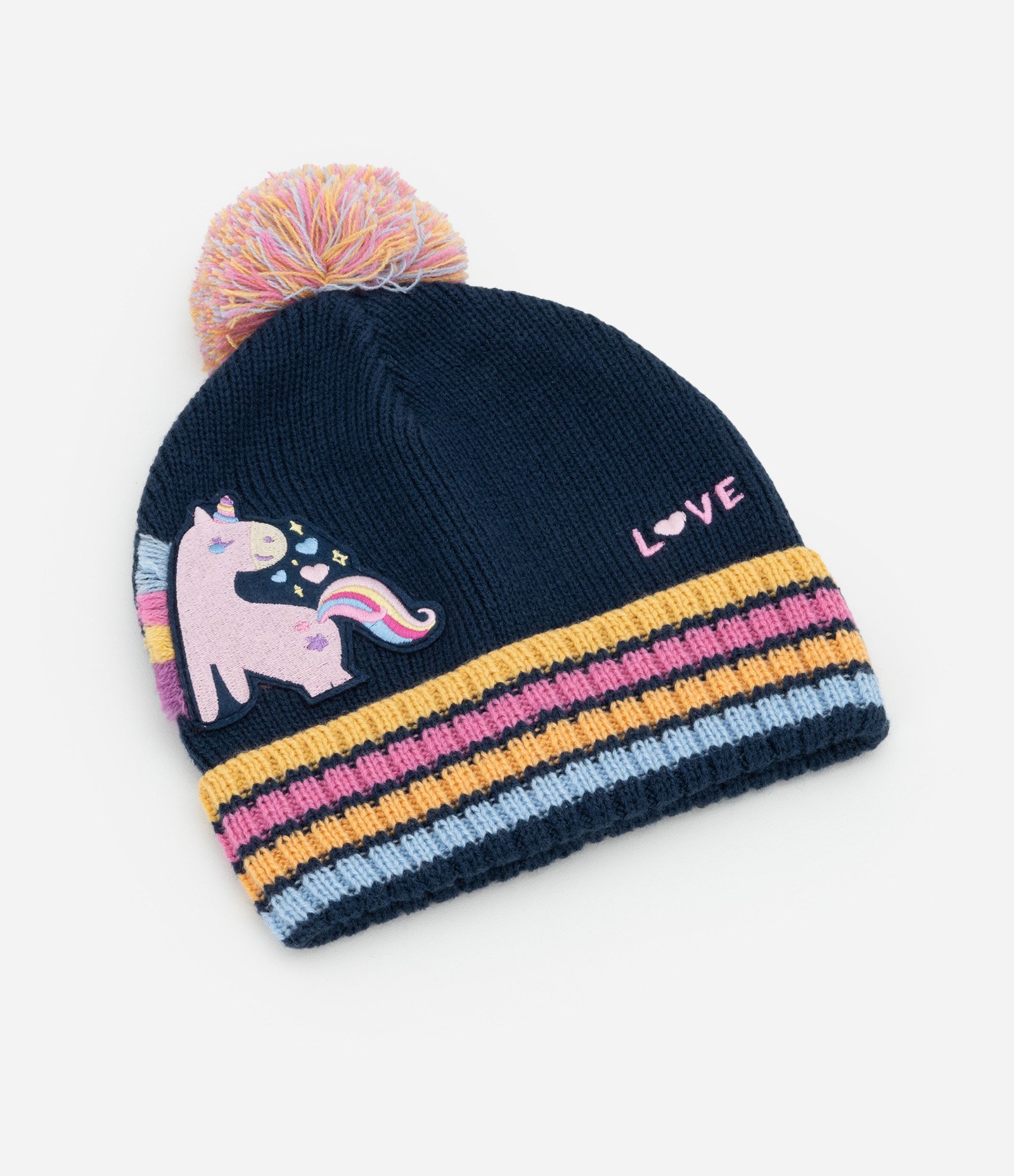 Gorro Infantil com Pompom e Estampa Unicórnio - Tam Único Azul 1
