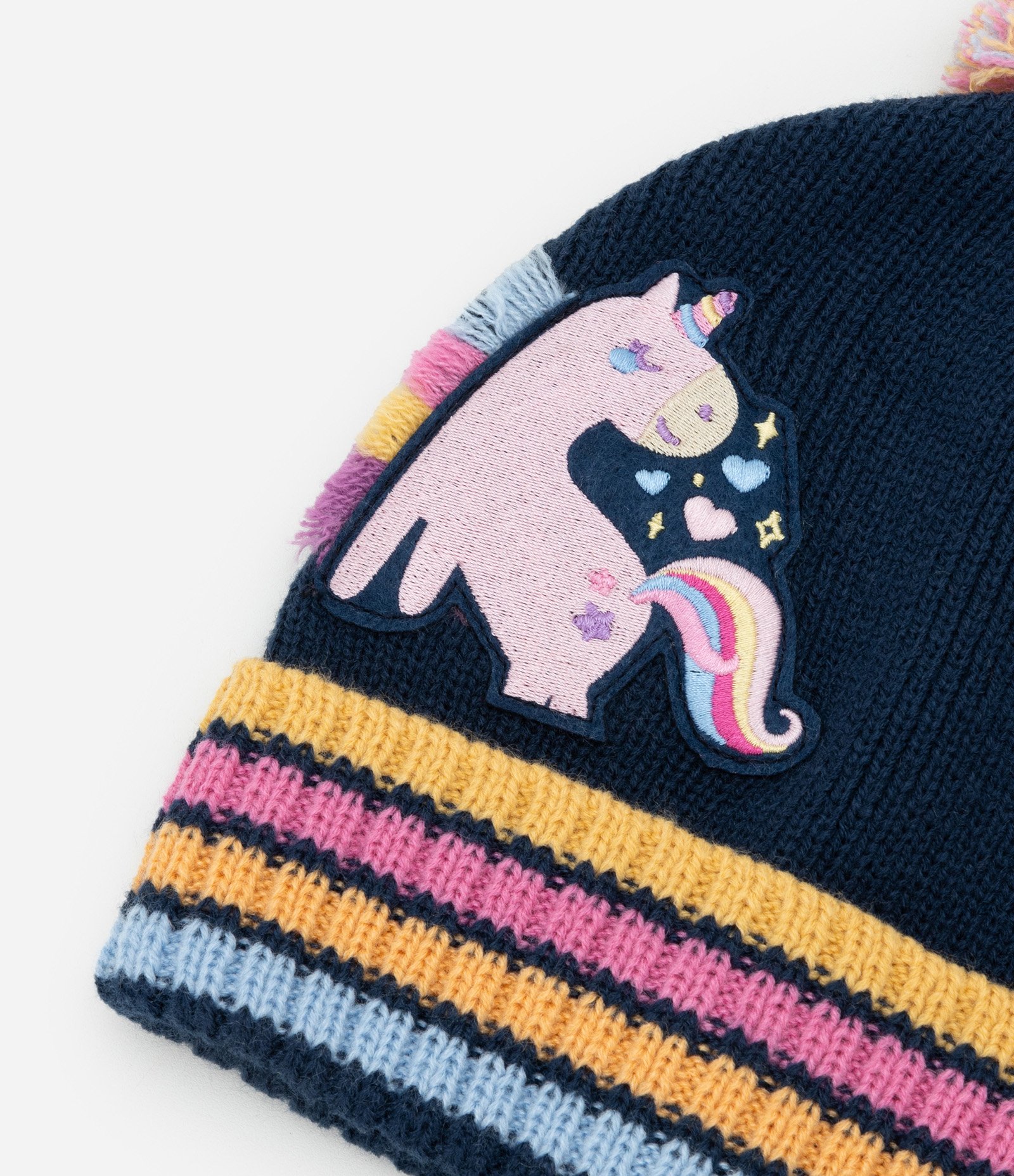 Gorro Infantil com Pompom e Estampa Unicórnio - Tam Único Azul 3