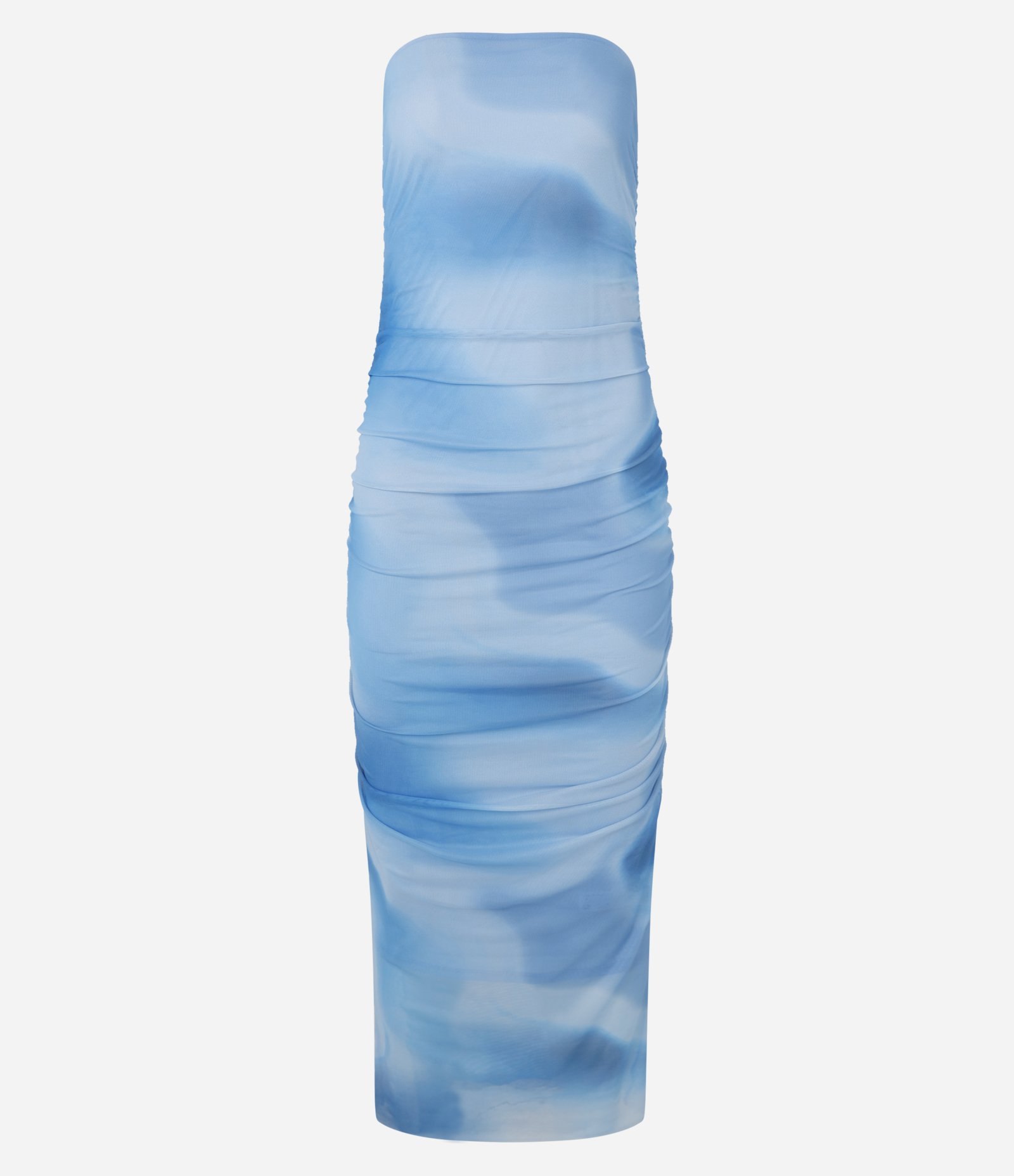 Vestido New Midi em Tule Drapeado e Estampa Abstrata Azul 4
