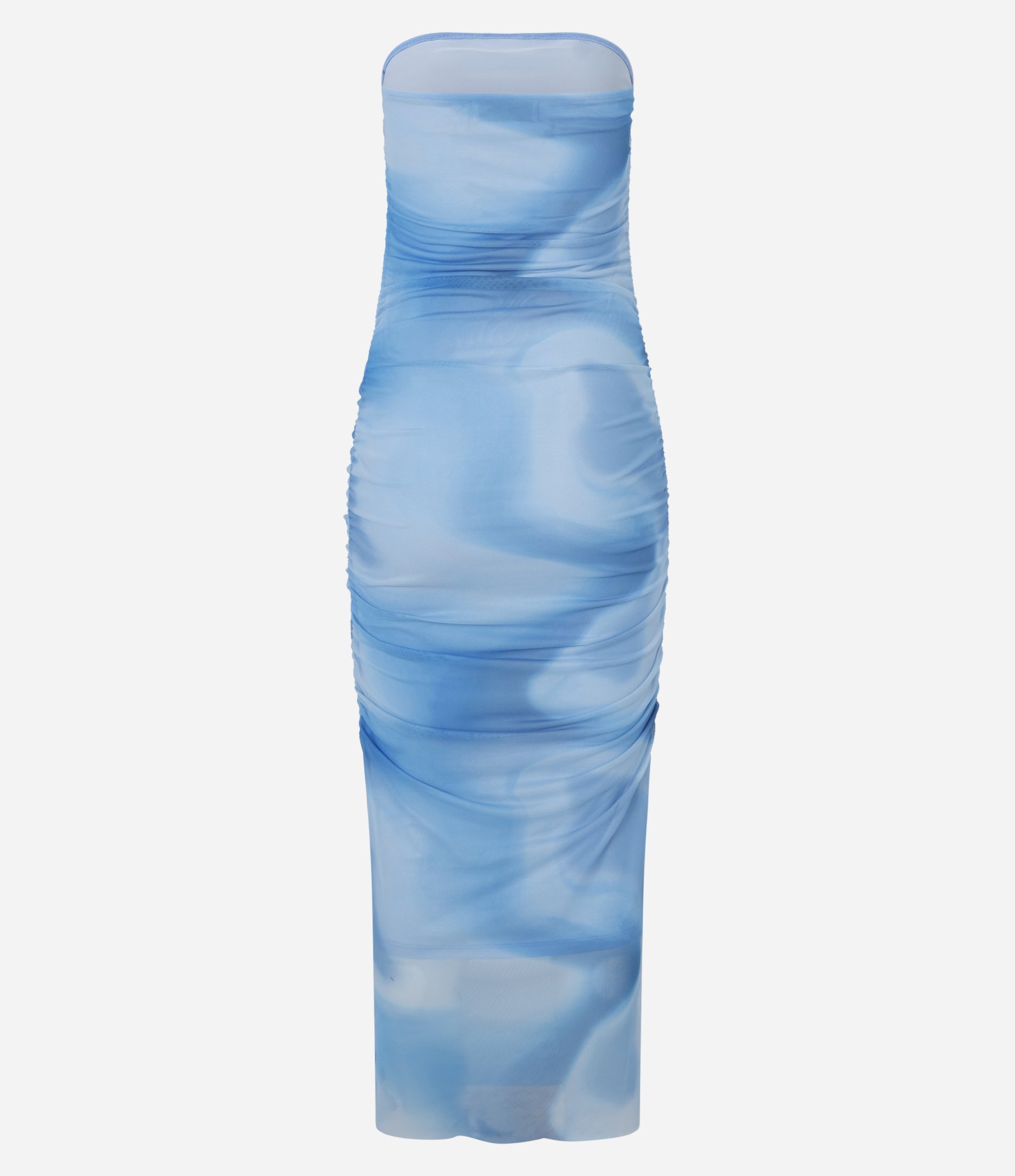 Vestido New Midi em Tule Drapeado e Estampa Abstrata Azul 5