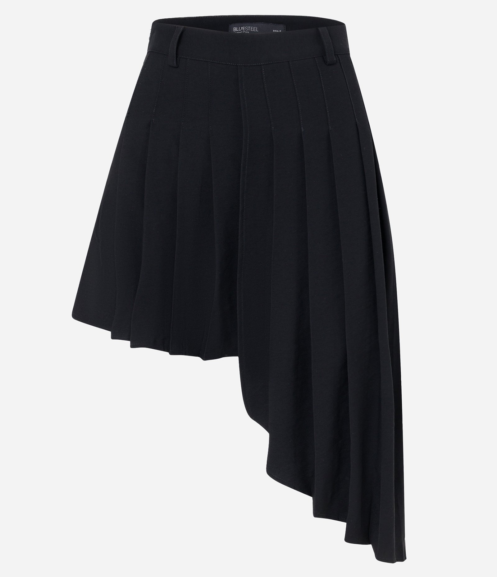 Saia Curta Alfaiatada em Viscose Plissada e Transpasse Preto 4