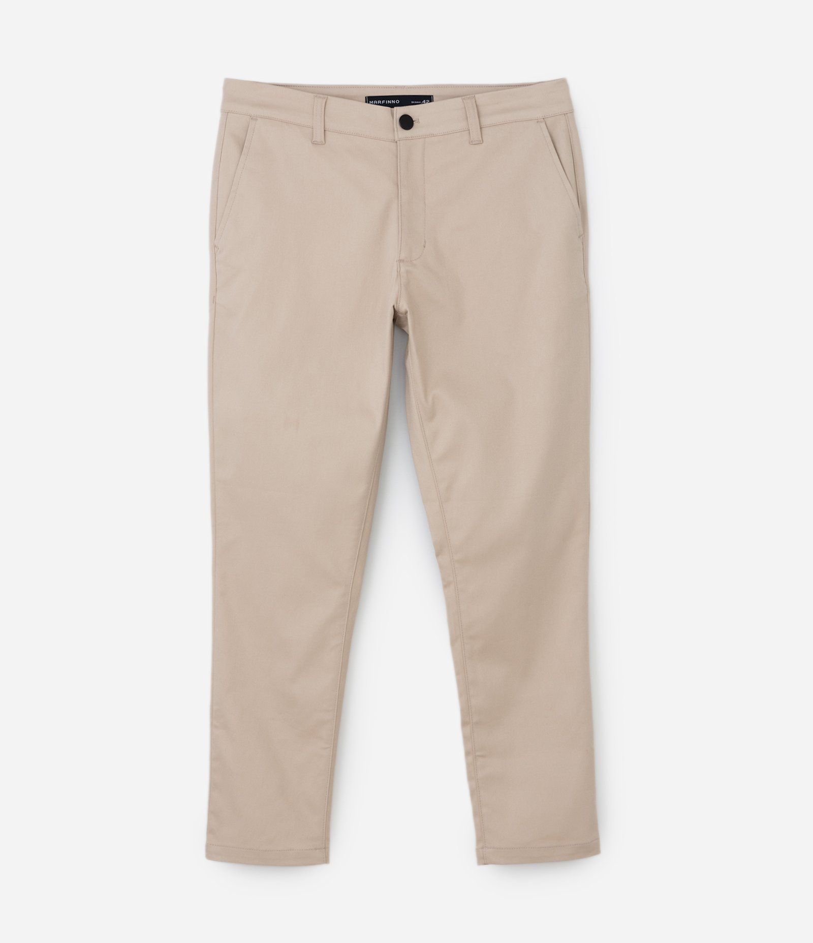 Calça Slim em Sarja Cós com Passantes e Bolso Bege 5