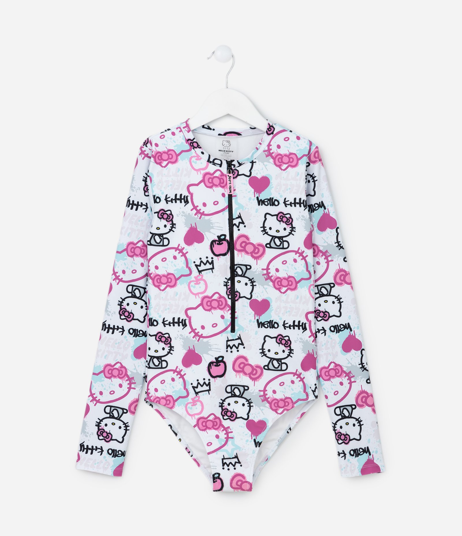 Maiô Infantil com Proteção UV e Estampa Hello Kitty - Tam 5 a 14 Anos Branco/Rosa 1