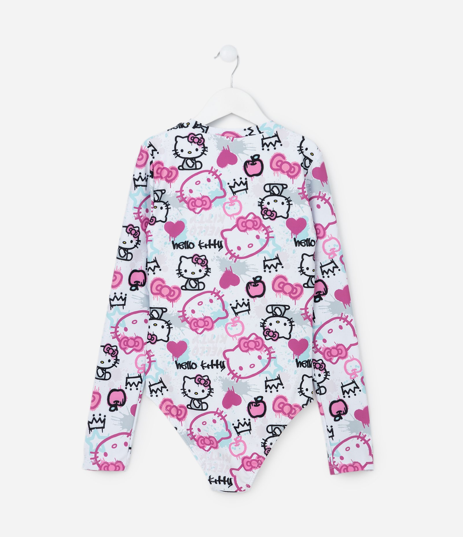 Maiô Infantil com Proteção UV e Estampa Hello Kitty - Tam 5 a 14 Anos Branco/Rosa 2