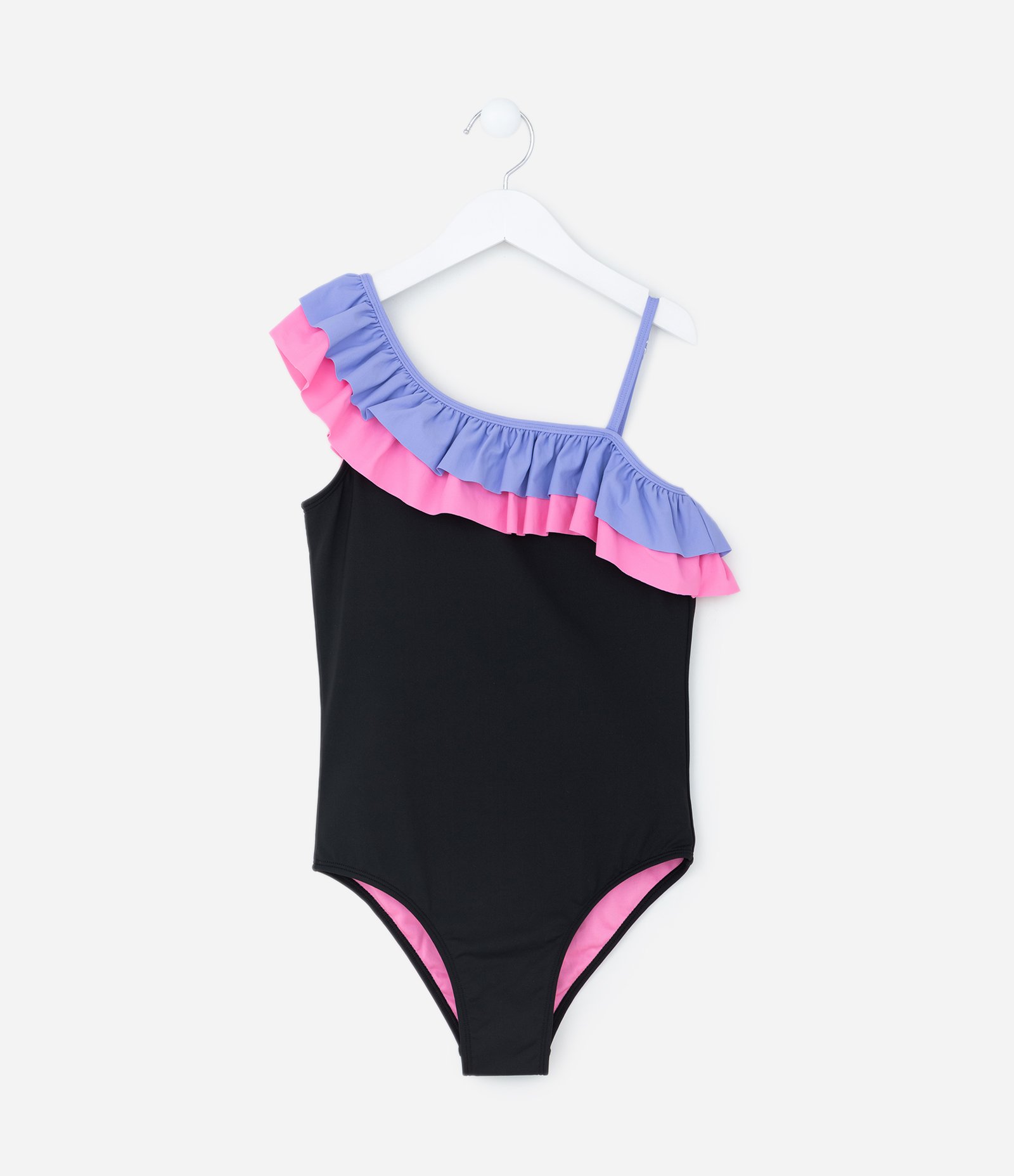 Maiô Infantil com Proteção UV e Babadinhos - Tam 5 a 14 Anos Preto/Roxo/Rosa 1