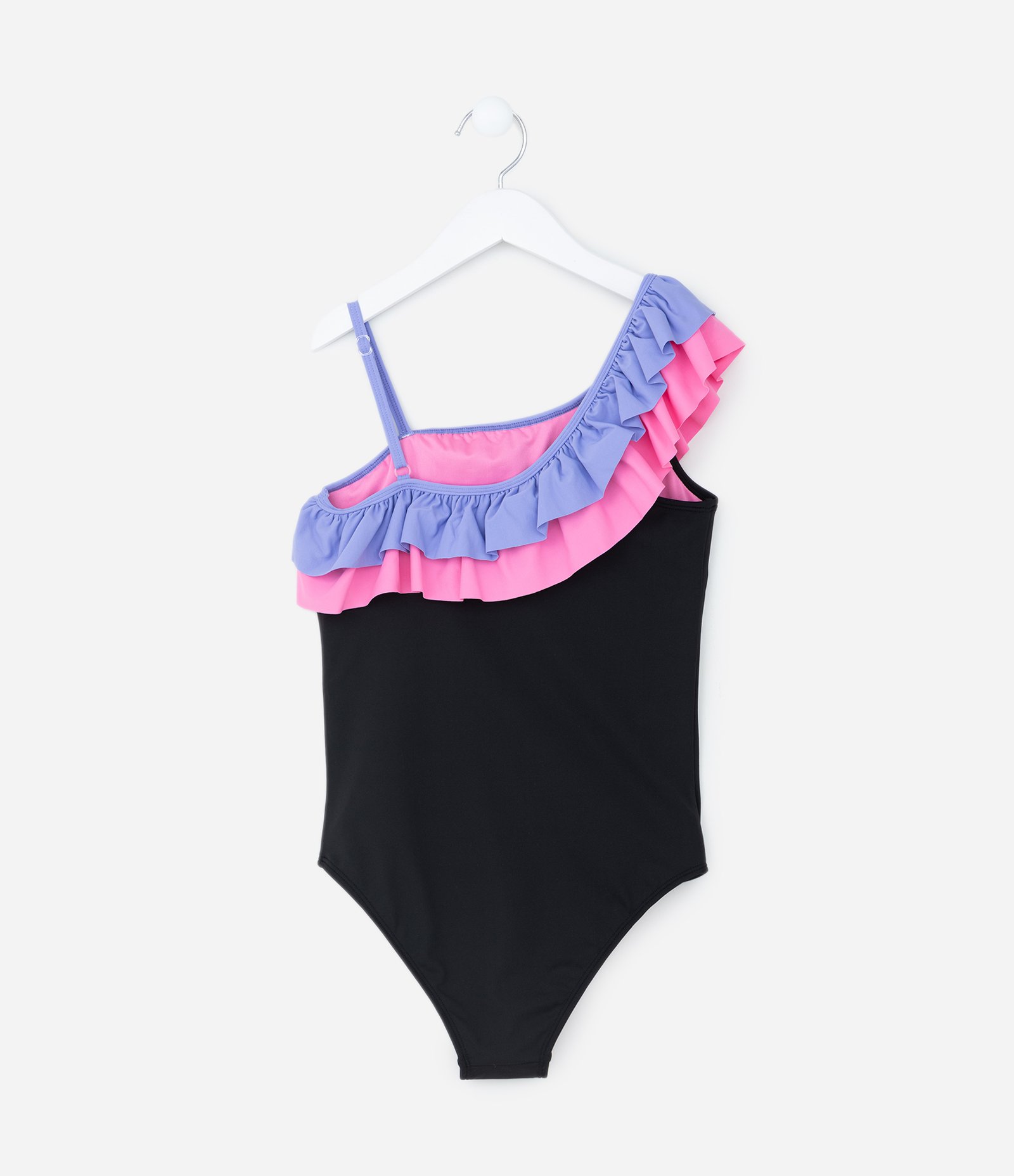 Maiô Infantil com Proteção UV e Babadinhos - Tam 5 a 14 Anos Preto/Roxo/Rosa 2