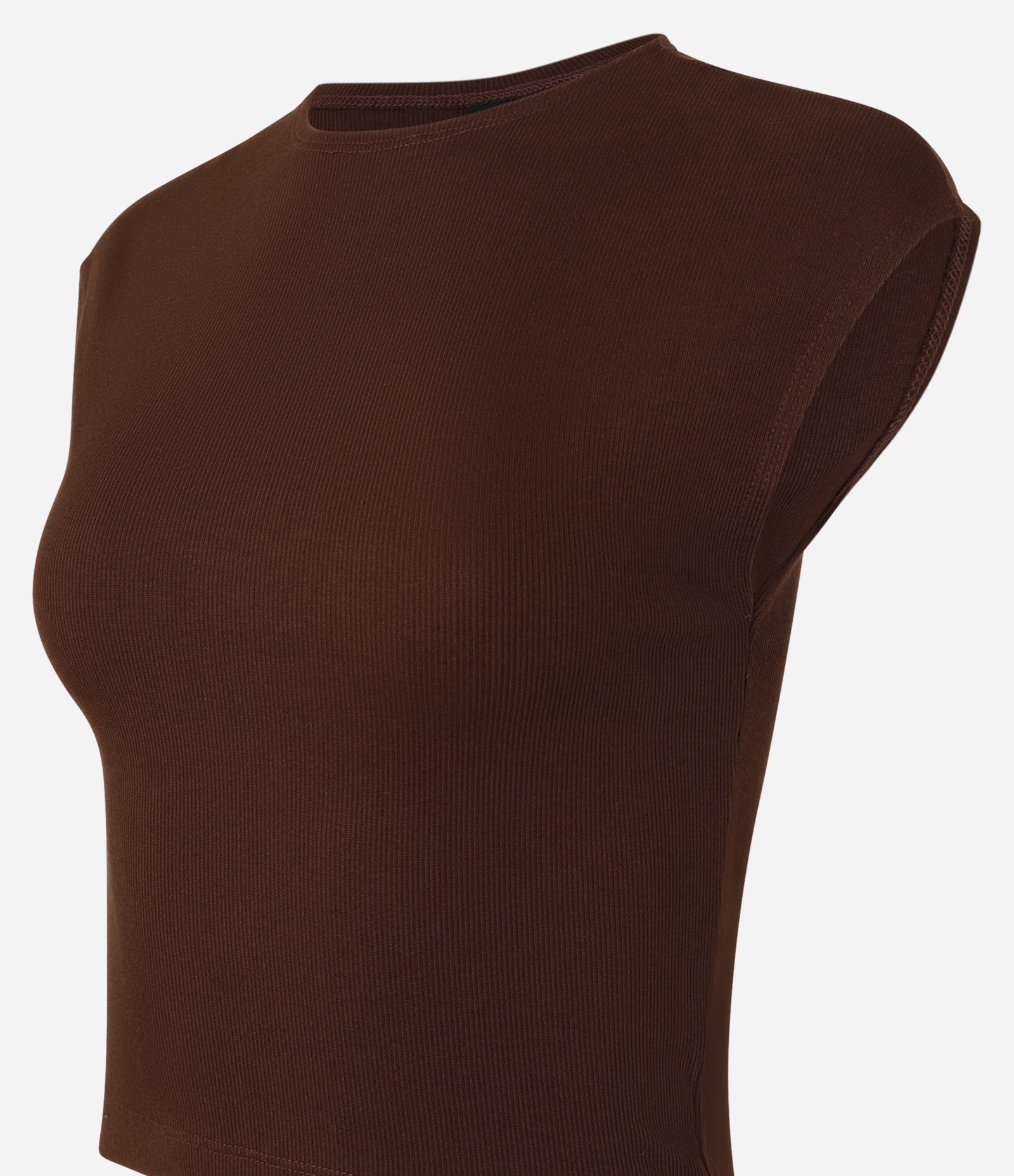 Blusa sem Manga em Ribana com Textura Caneladinha Marrom 5