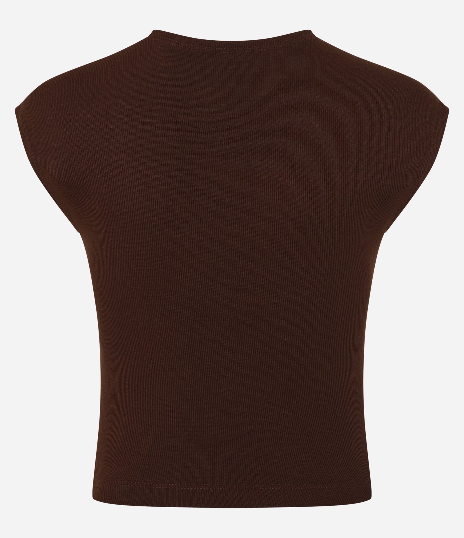 Blusa sem Manga em Ribana com Textura Caneladinha Marrom 6